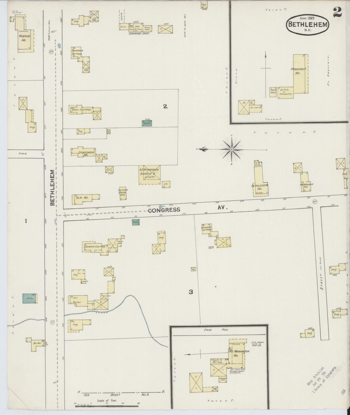 Sanborn Fire Insurance Map from Bethlehem, Grafton County, New Hampshire (1889), Sheet #0002 - Historic Sanborn Fire Insurance Map Print, vintage old map wall art, antique decor, genealogy gift, New Hampshire New Hampshire map