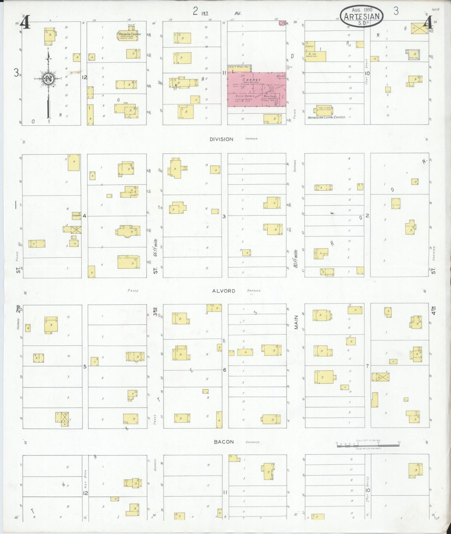 Sanborn Fire Insurance Map from Artesian, Sanborn County, South Dakota (1930), Sheet #0004 - Complete Map Set gallery image, historic Sanborn map, vintage wall art, South Dakota South Dakota