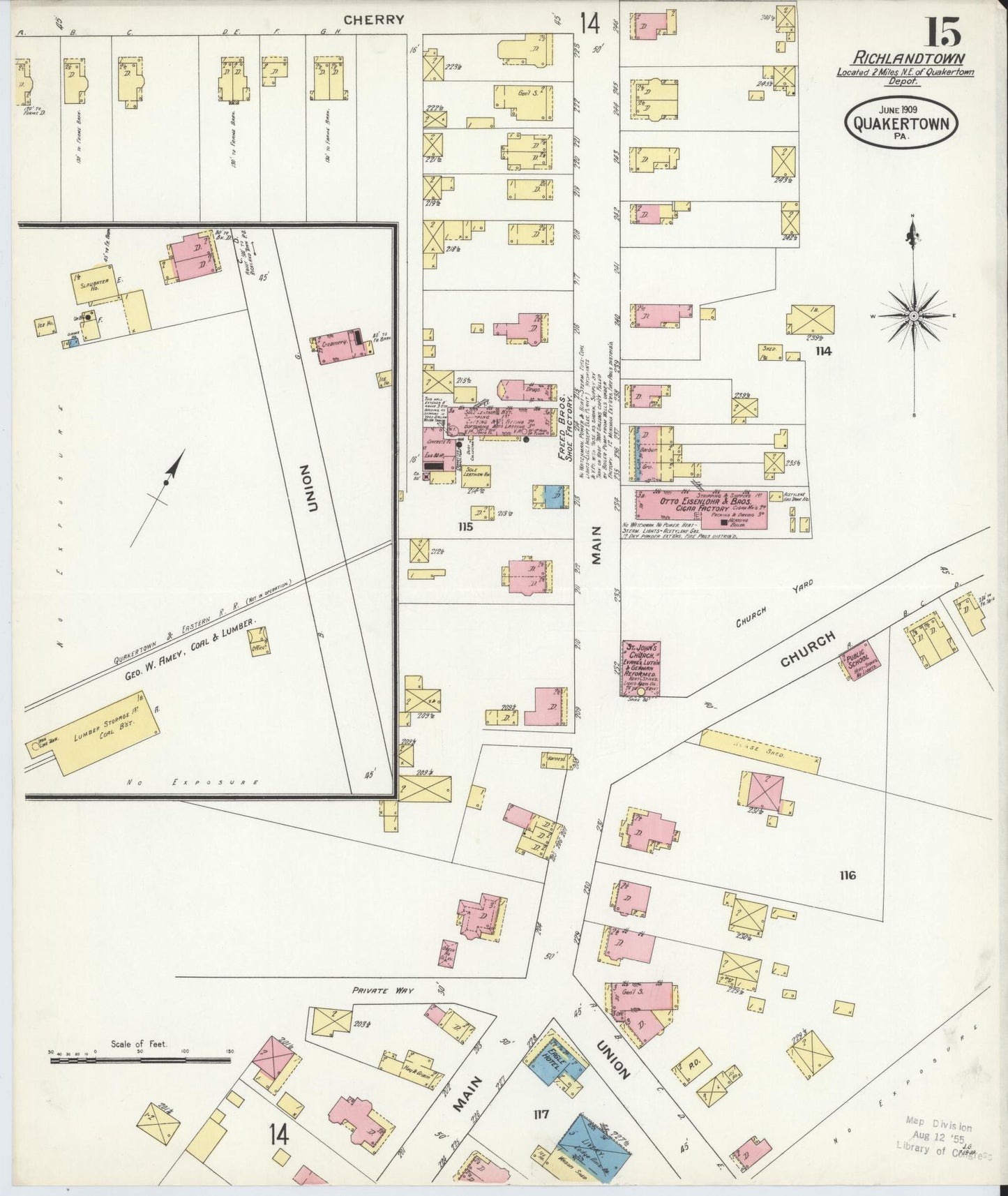 Sanborn Fire Insurance Map from Quakertown, Bucks County, Pennsylvania (1909), Sheet #0015 - Complete Map Set gallery image, historic Sanborn map, vintage wall art, Pennsylvania Pennsylvania