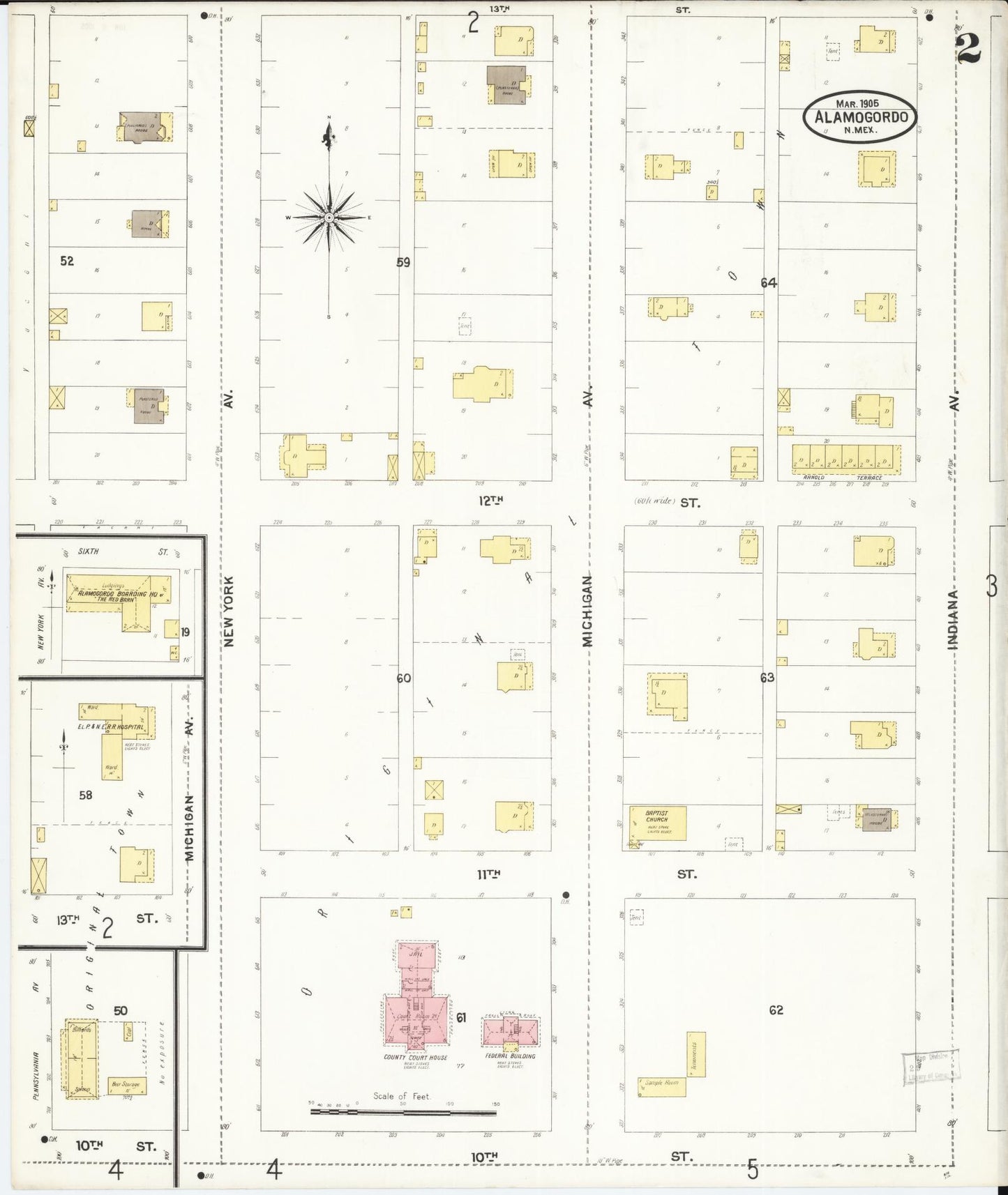 Sanborn Fire Insurance Map from Alamogordo, Otero County, New Mexico (1905), Sheet #0002 - Historic Sanborn Fire Insurance Map Print, vintage old map wall art, antique decor, genealogy gift, New Mexico New Mexico map