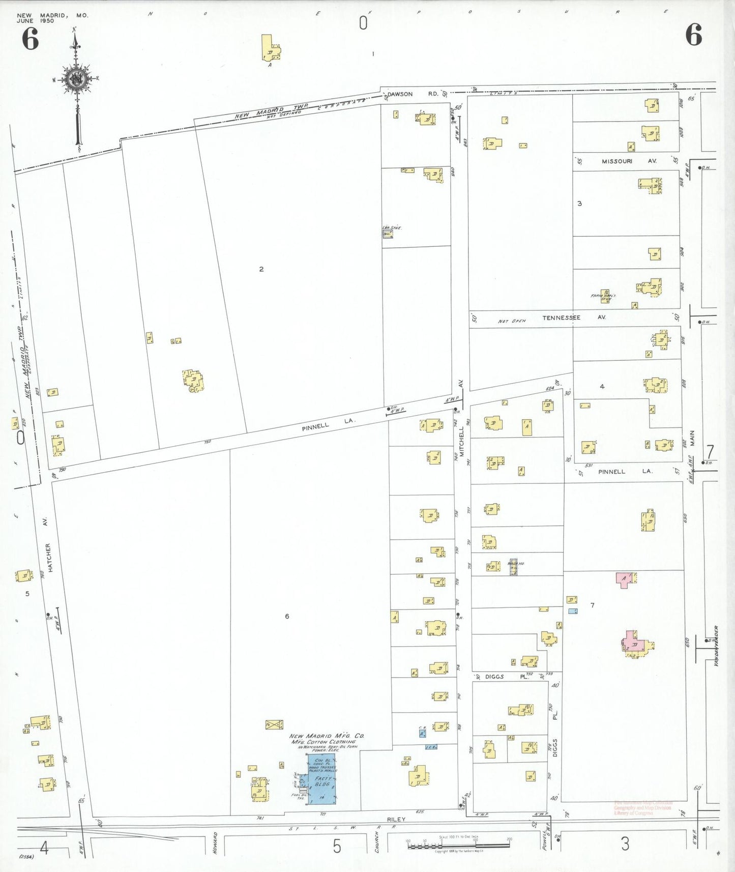 Sanborn Fire Insurance Map from New Madrid, New Madrid County, Missouri (1950), Sheet #0006 - Historic Sanborn Fire Insurance Map Print, vintage old map wall art, antique decor, genealogy gift, Missouri Missouri map