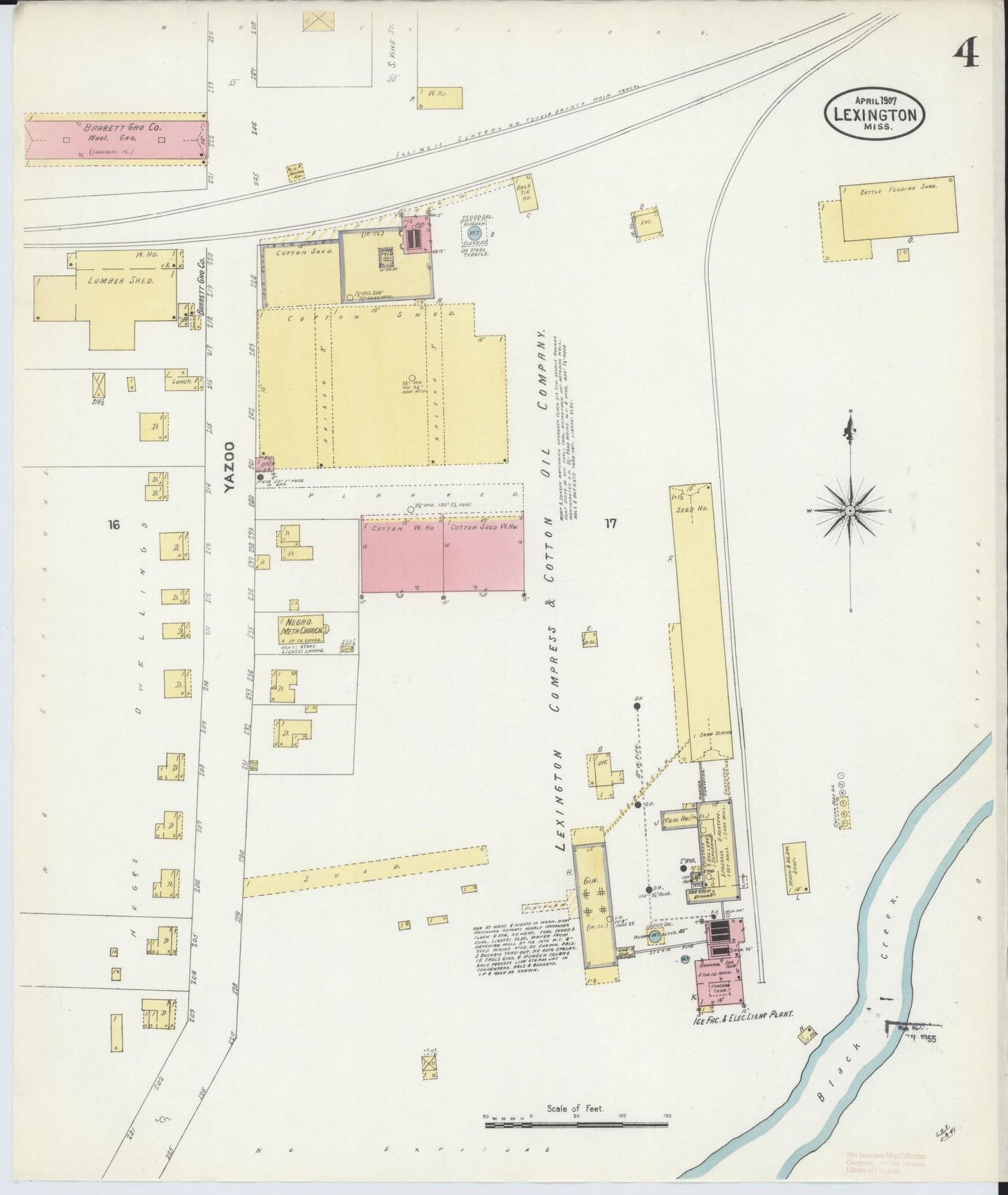 Sanborn Fire Insurance Map from Lexington, Holmes County, Mississippi (1907), Sheet #0004 - Complete Map Set gallery image, historic Sanborn map, vintage wall art, Mississippi Mississippi