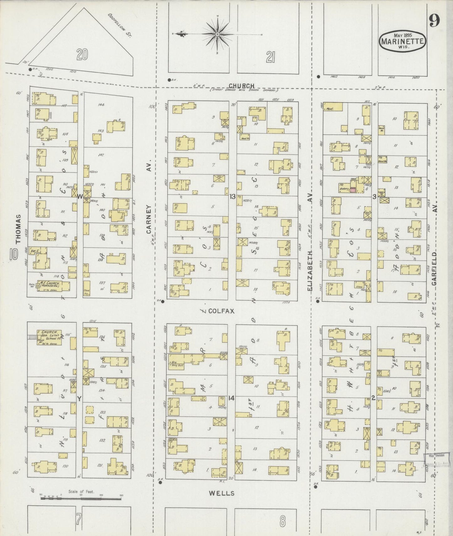Sanborn Fire Insurance Map from Marinette, Marinette County, Wisconsin (1895), Sheet #0009 - Historic Sanborn Fire Insurance Map Print, vintage old map wall art, antique decor, genealogy gift, Wisconsin Wisconsin map
