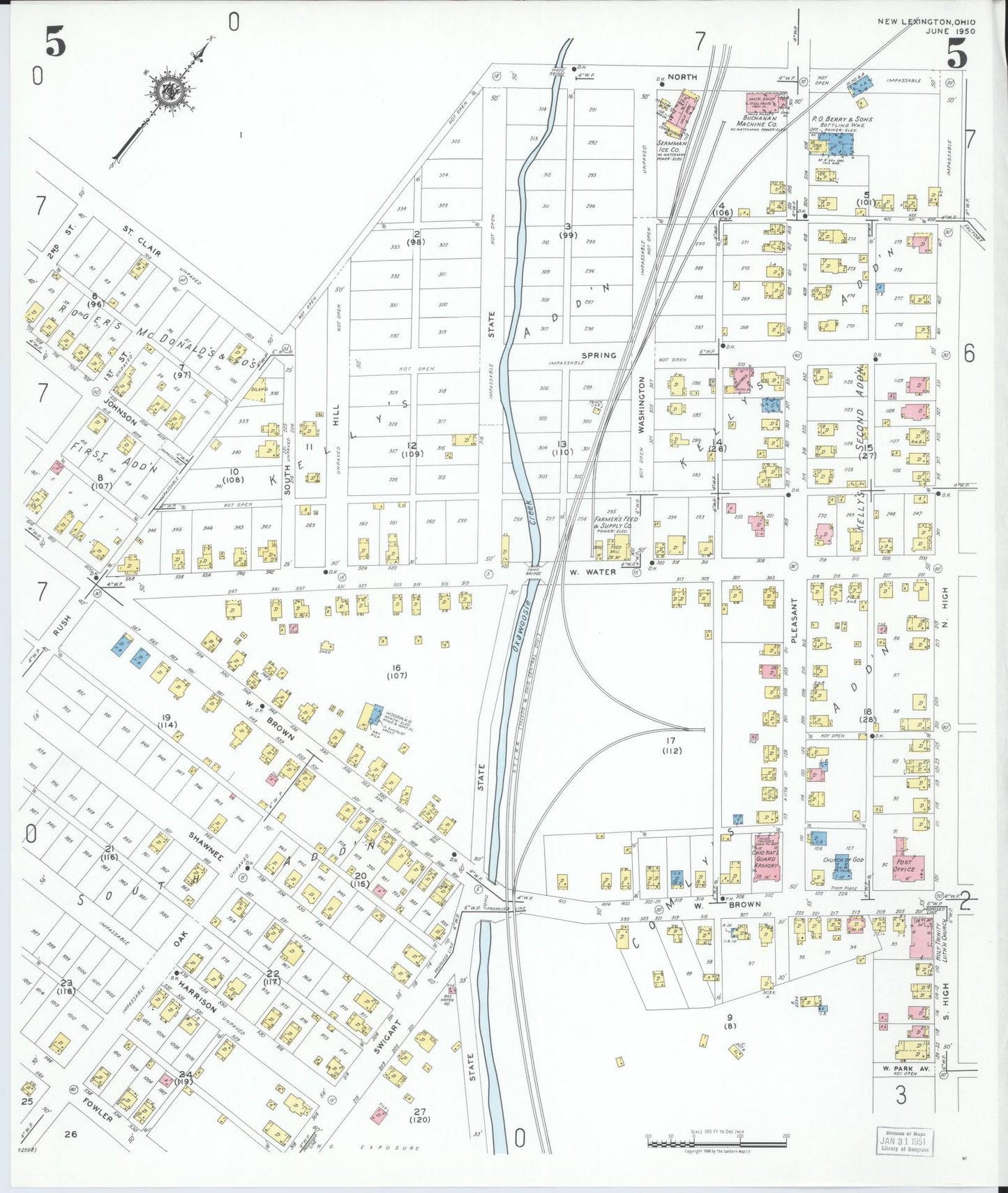 Sanborn Fire Insurance Map from New Lexington, Perry County, Ohio (1950), Sheet #0005 - Historic Sanborn Fire Insurance Map Print, vintage old map wall art, antique decor, genealogy gift, Ohio Ohio map