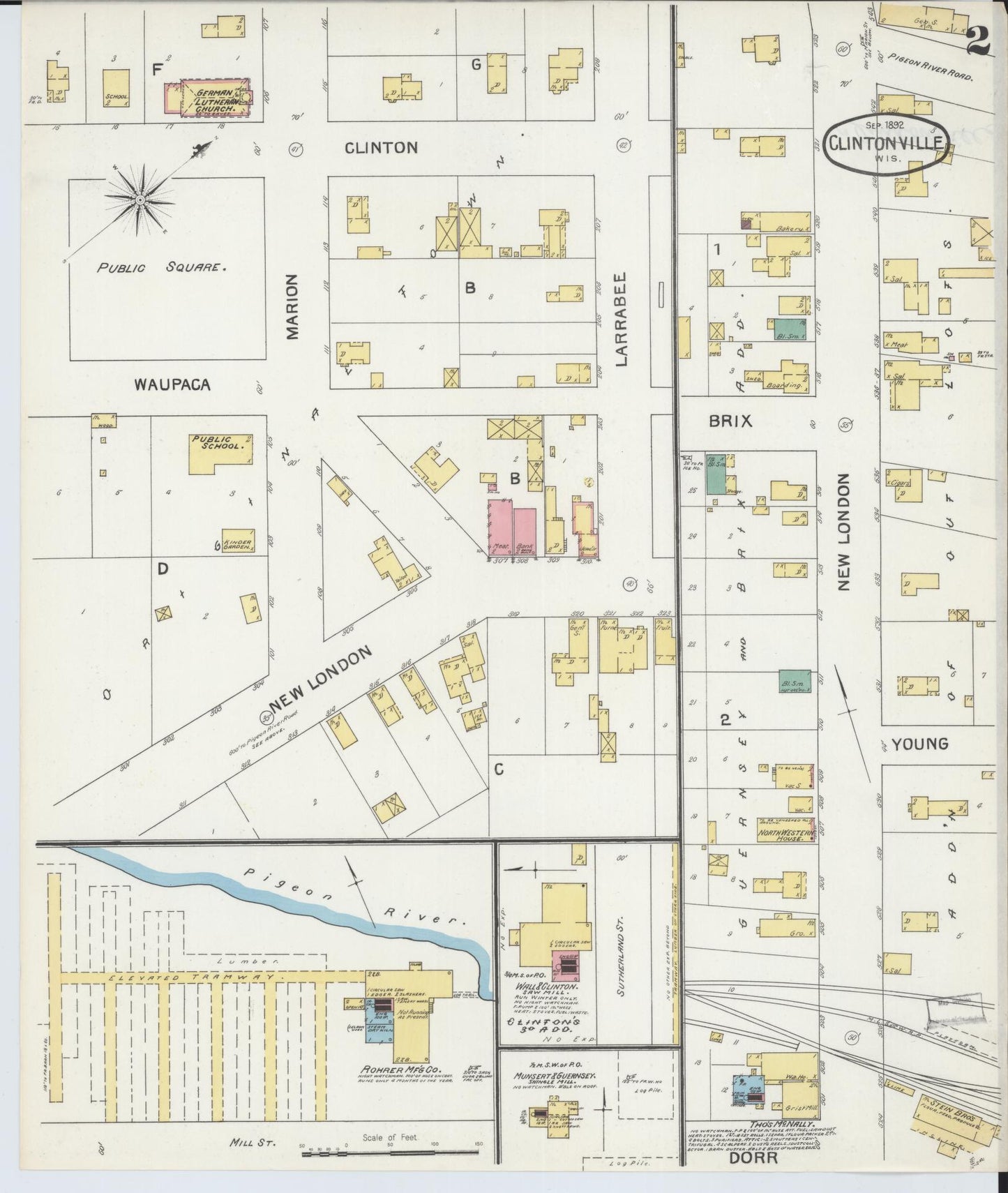 Sanborn Fire Insurance Map from Clintonville, Waupaca County, Wisconsin (1892), Sheet #0002 - Complete Map Set gallery image, historic Sanborn map, vintage wall art, Wisconsin Wisconsin