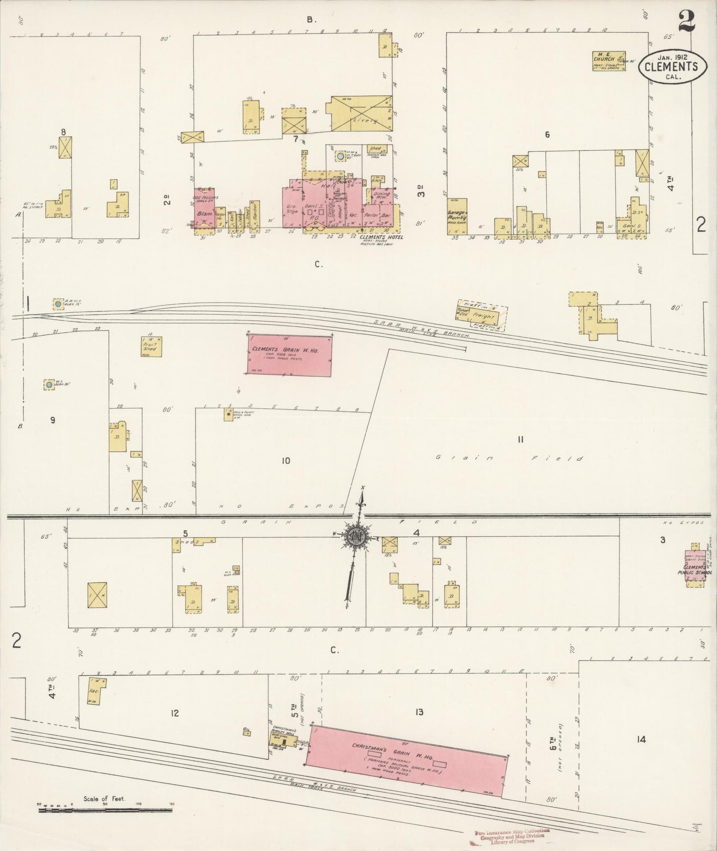 Sanborn Fire Insurance Map from Clements, San Joaquin County, California (1912), Sheet #0002 - Historic Sanborn Fire Insurance Map Print, vintage old map wall art, antique decor, genealogy gift, California California map