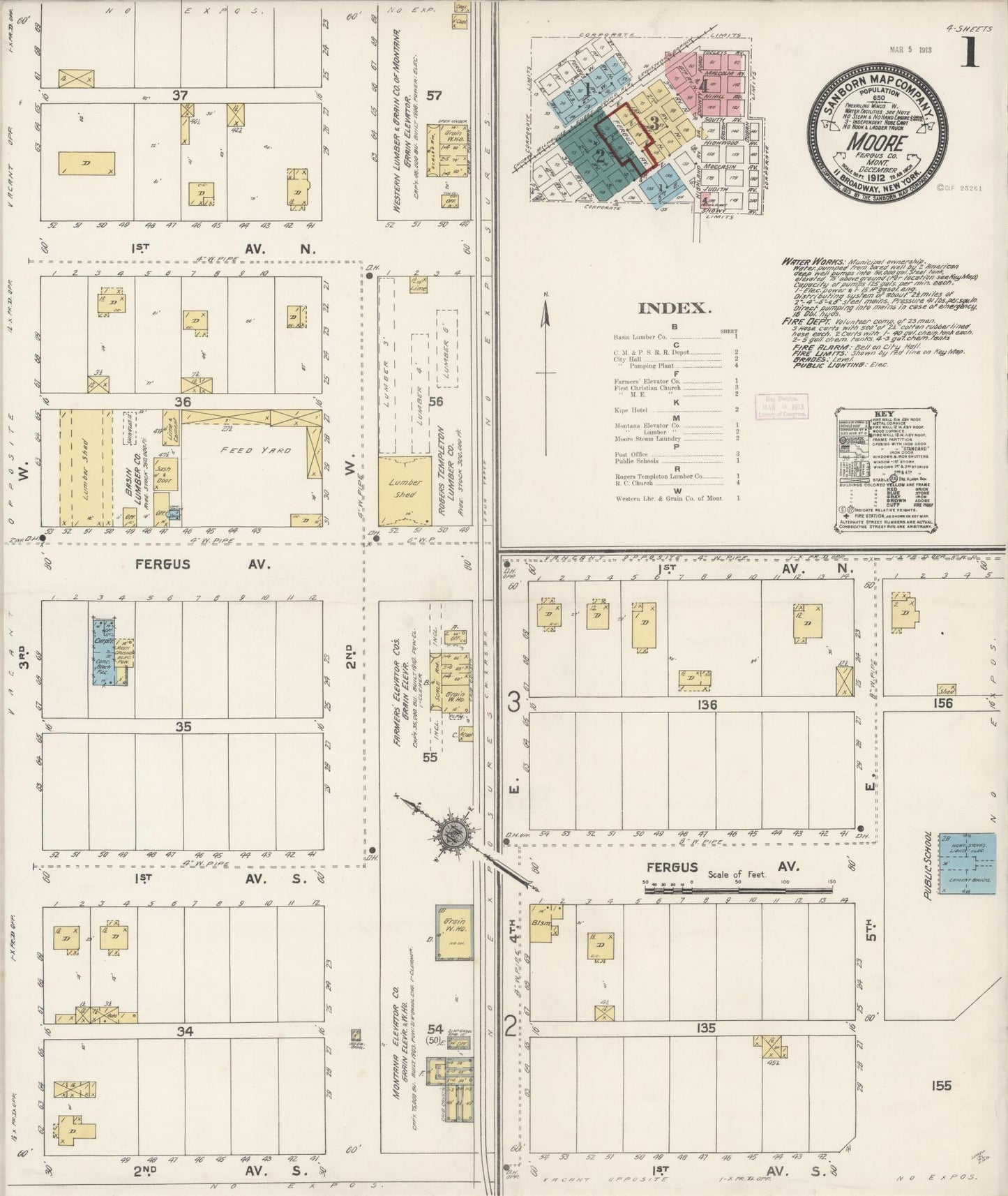 Sanborn Fire Insurance Map from Moore, Fergus County, Montana (1912), Sheet #0001 - Historic Sanborn Fire Insurance Map Print, vintage old map wall art, antique decor, genealogy gift, Montana Montana map