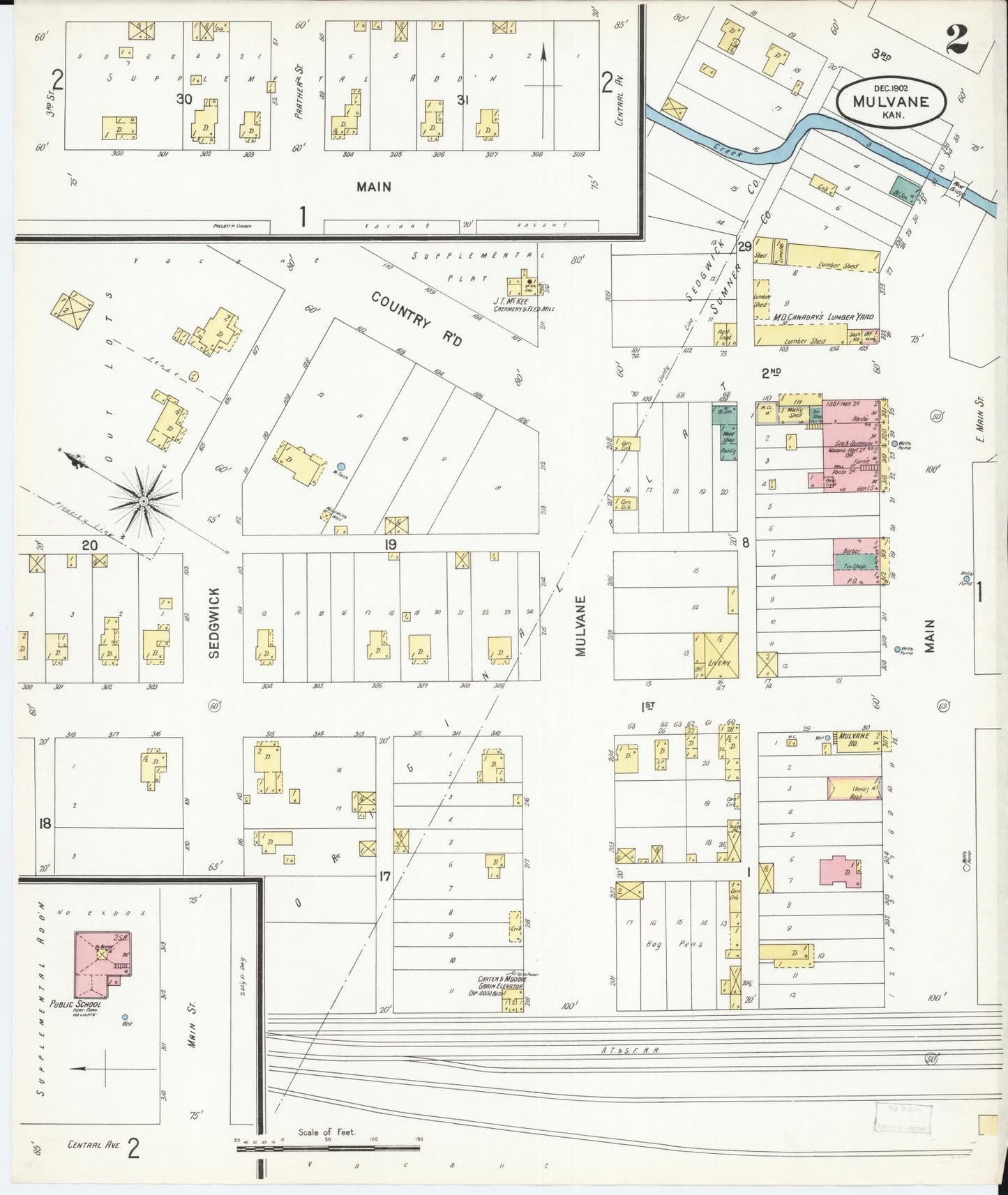 Sanborn Fire Insurance Map from Mulvane, Sumner and Sedgwick Counties, Kansas (1902), Sheet #0002 - Historic Sanborn Fire Insurance Map Print, vintage old map wall art, antique decor, genealogy gift, Kansas Kansas map