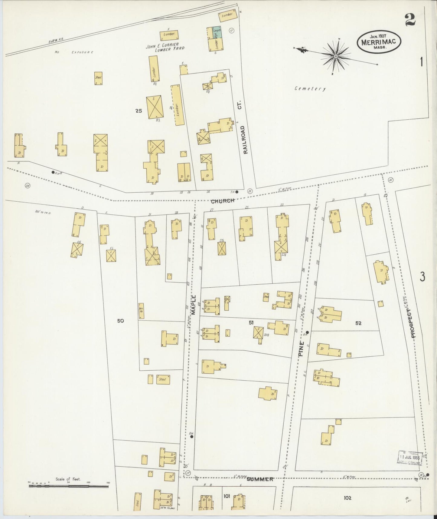 Sanborn Fire Insurance Map from Merrimac, Essex County, Massachusetts (1907), Sheet #0002 - Historic Sanborn Fire Insurance Map Print, vintage old map wall art, antique decor, genealogy gift, Massachusetts Massachusetts map