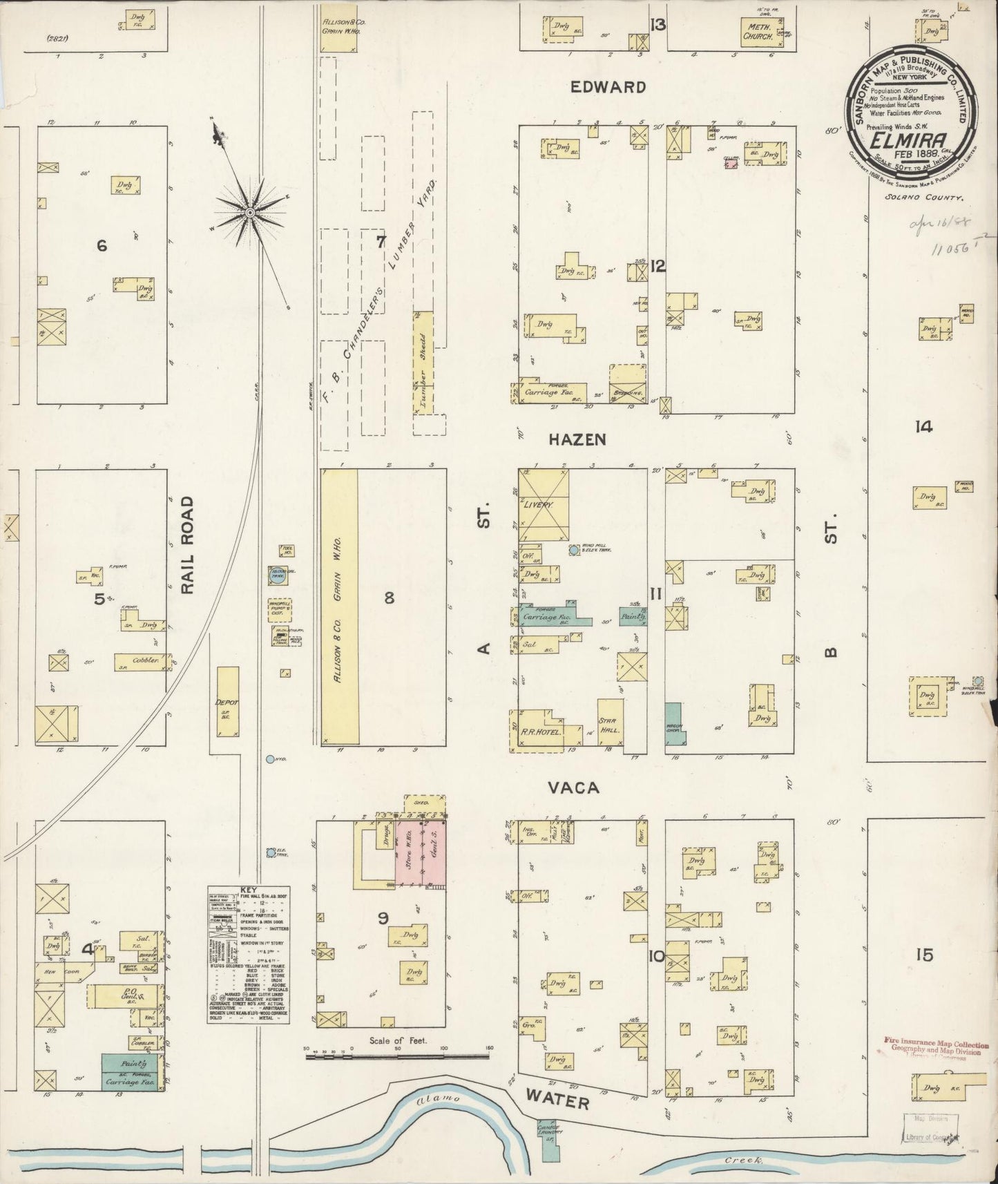 Sanborn Fire Insurance Map from Elmira, Solano County, California (1888), Sheet #0001 - Historic Sanborn Fire Insurance Map Print, vintage old map wall art, antique decor, genealogy gift, California California map