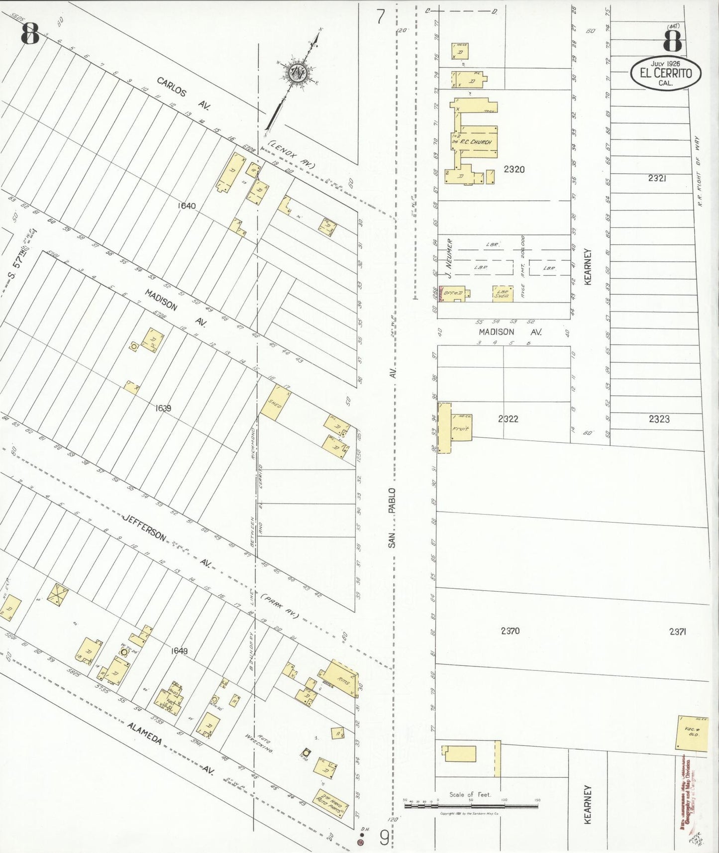 Sanborn Fire Insurance Map from El Cerrito, Contra Costa County, California (1926), Sheet #0008 - Historic Sanborn Fire Insurance Map Print, vintage old map wall art, antique decor, genealogy gift, California California map