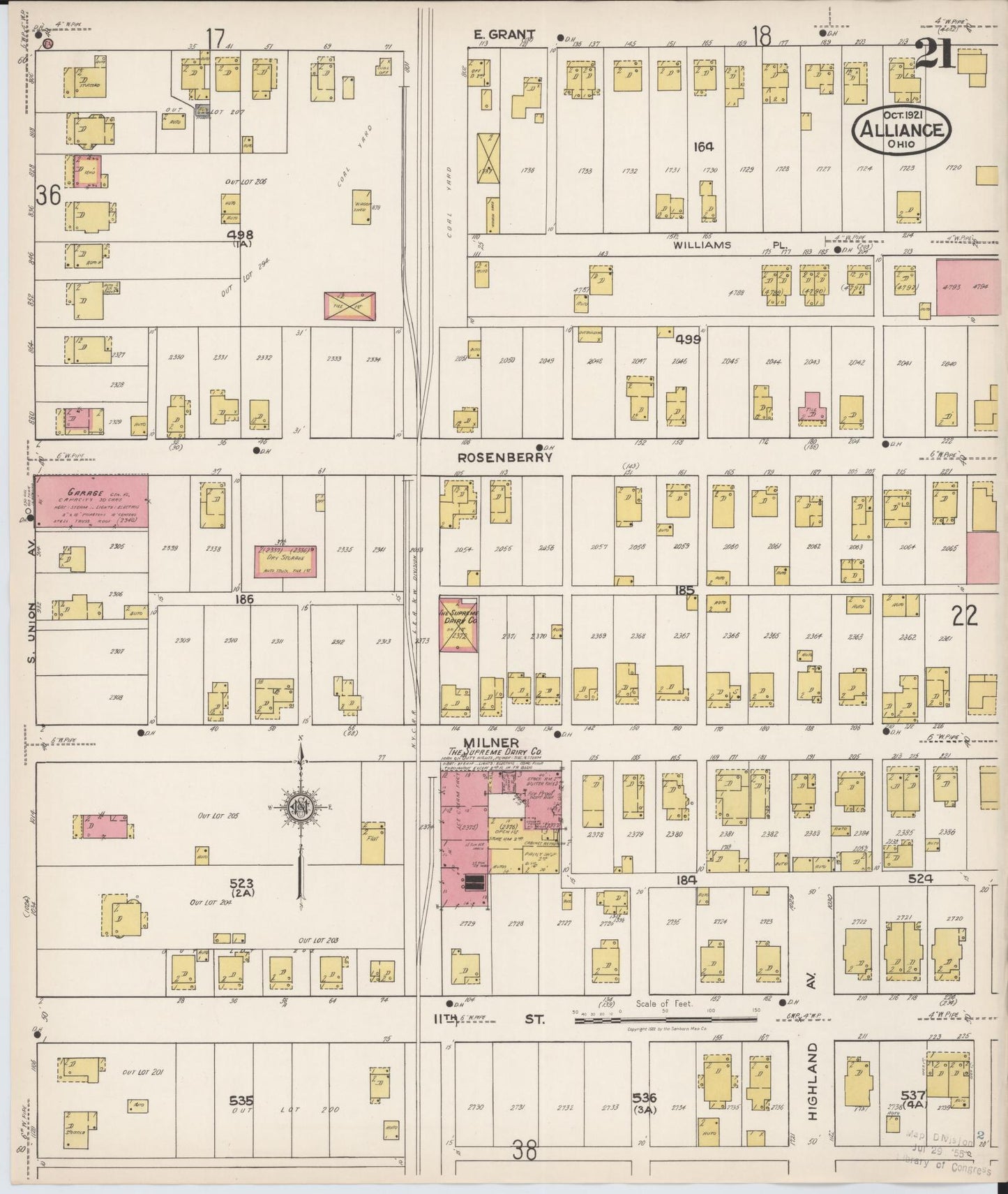 Sanborn Fire Insurance Map from Alliance, Stark County, Ohio (1921), Sheet #0021 - Historic Sanborn Fire Insurance Map Print, vintage old map wall art, antique decor, genealogy gift, Ohio Ohio map