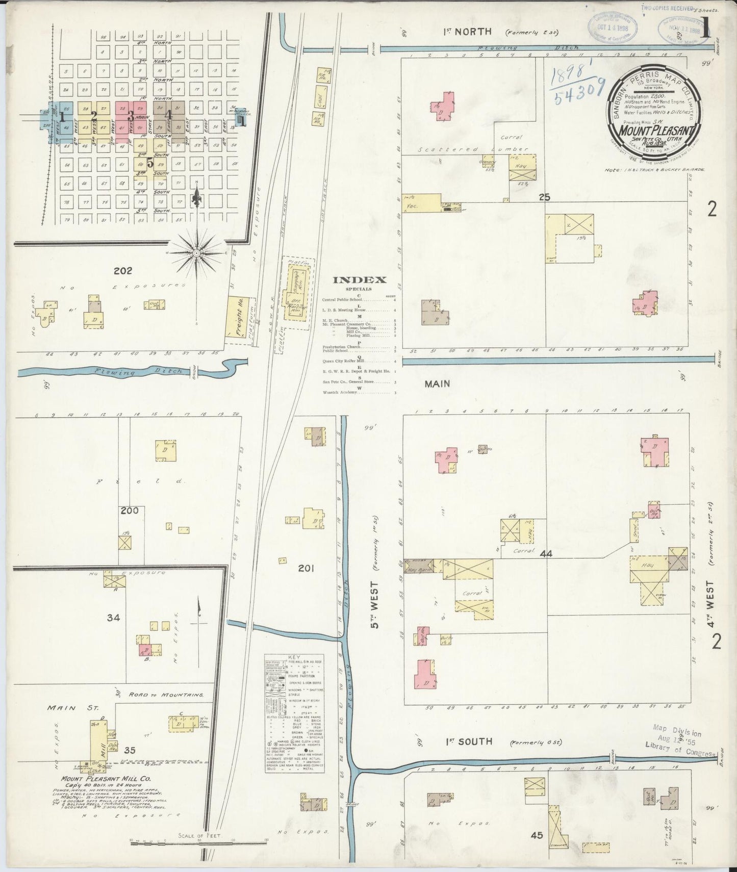 Sanborn Fire Insurance Map from Mount Pleasant, Sanpete County, Utah. (1896) – Historic Sanborn Fire Insurance Map Print