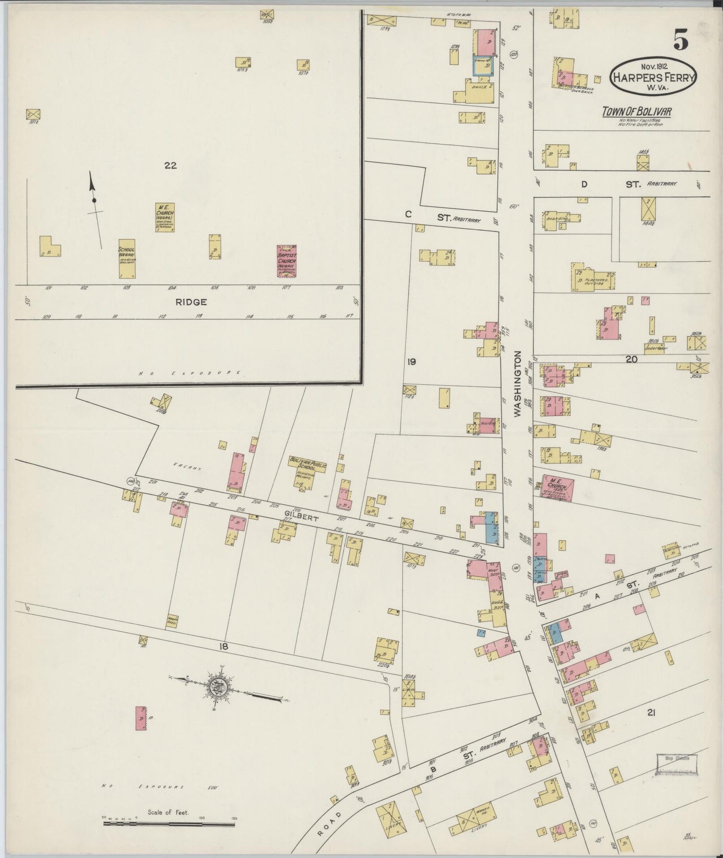 Sanborn Fire Insurance Map from Harpers Ferry, Jefferson County, West Virginia (1912), Sheet #0005 - Historic Sanborn Fire Insurance Map Print, vintage old map wall art, antique decor, genealogy gift, West Virginia West Virginia map