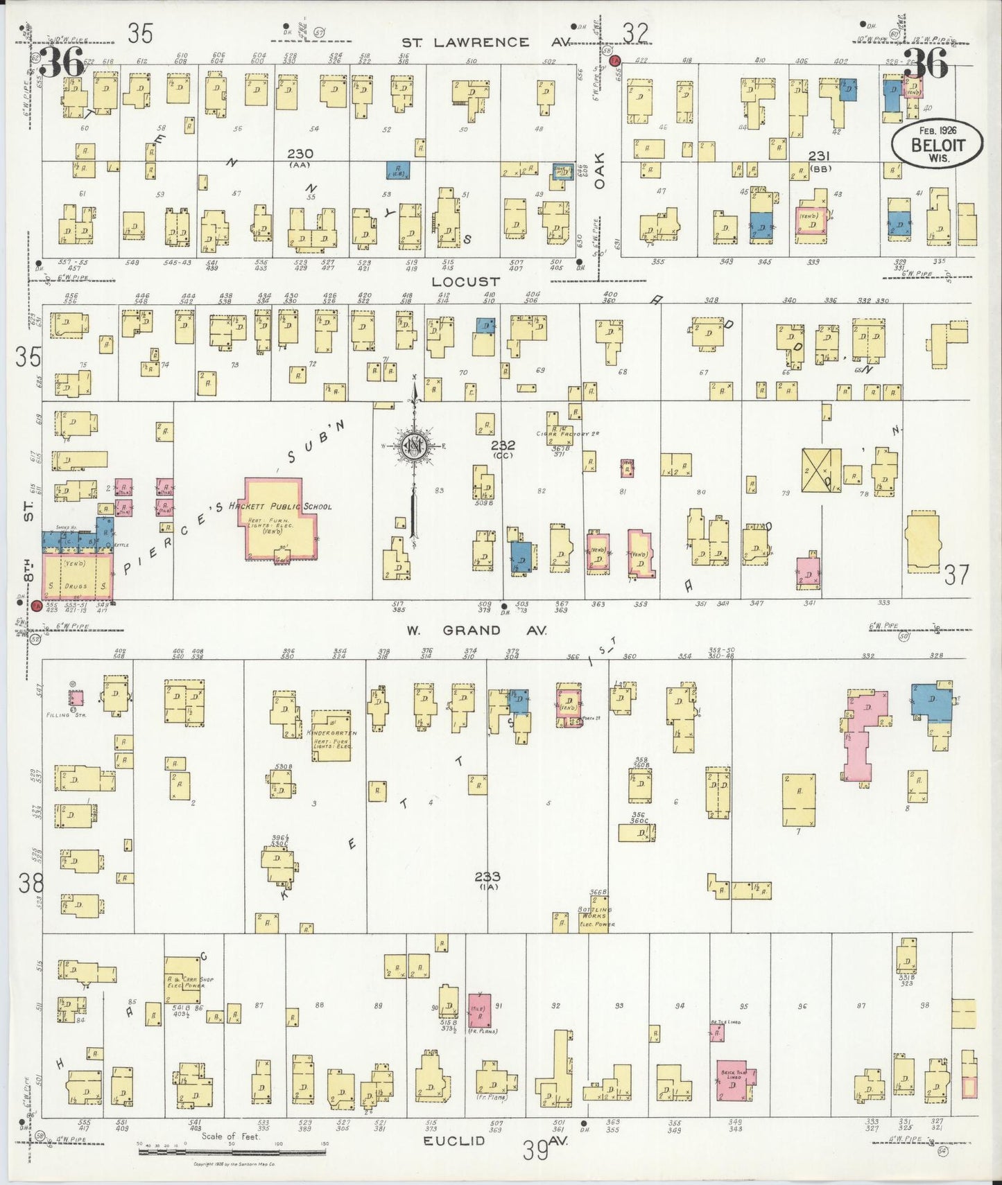 Sanborn Fire Insurance Map from Beloit, Rock County, Wisconsin (1926), Sheet #0036 - Historic Sanborn Fire Insurance Map Print, vintage old map wall art, antique decor, genealogy gift, Wisconsin Wisconsin map