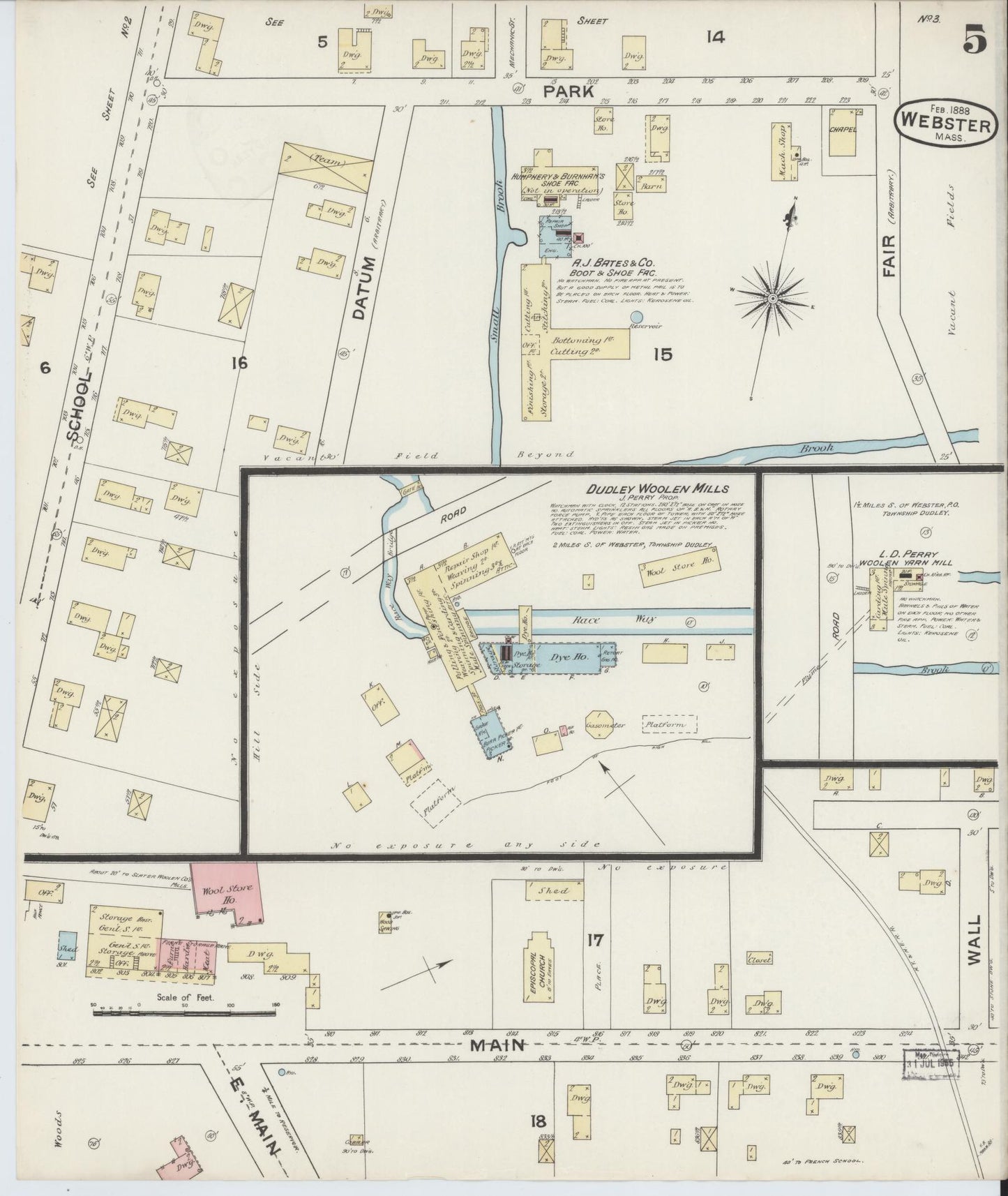 Sanborn Fire Insurance Map from Webster, Worcester County, Massachusetts (1888), Sheet #0005 - Complete Map Set gallery image, historic Sanborn map, vintage wall art, Massachusetts Massachusetts