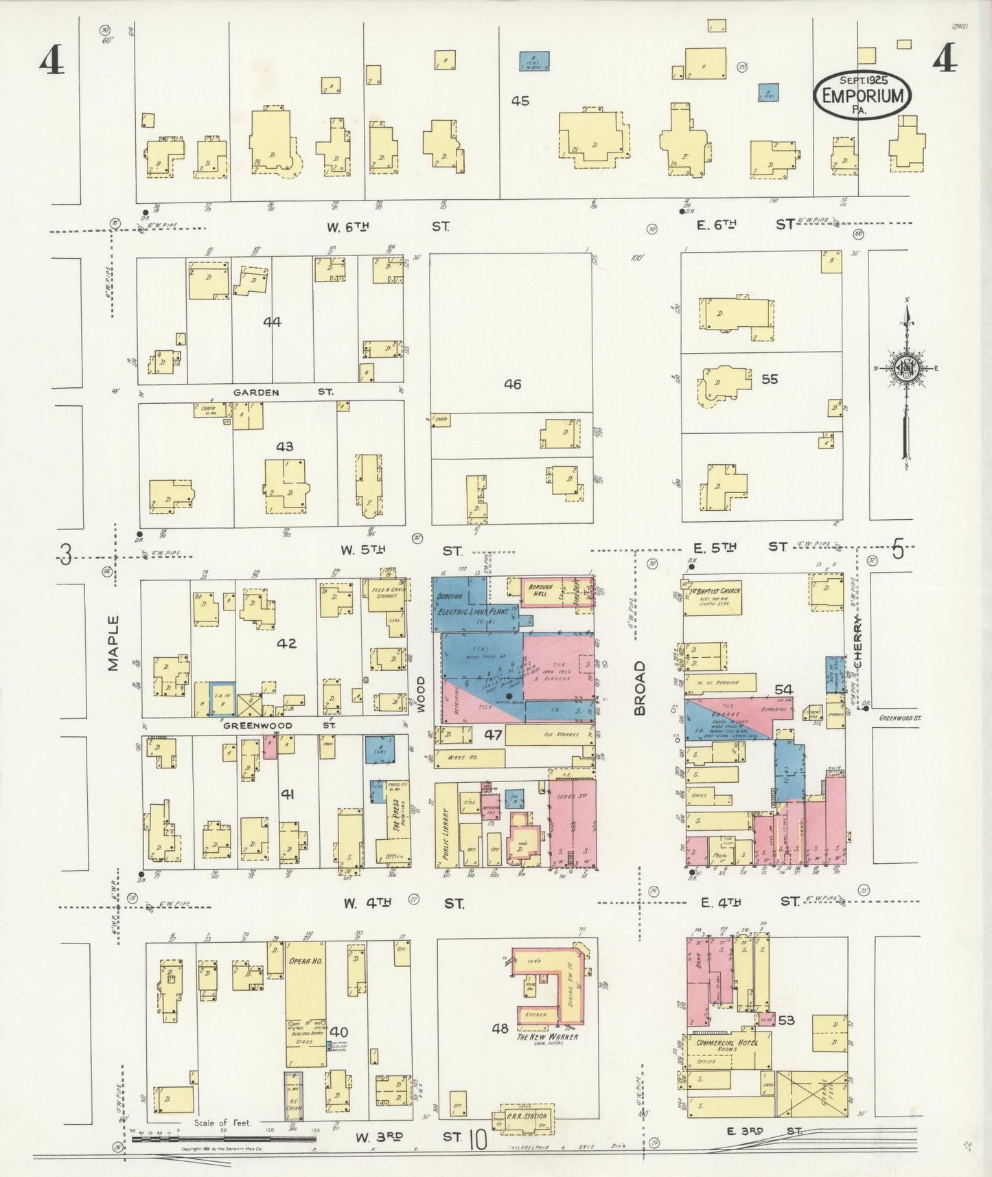 Sanborn Fire Insurance Map from Emporium, Cameron County, Pennsylvania (1925), Sheet #0004 - Historic Sanborn Fire Insurance Map Print, vintage old map wall art, antique decor, genealogy gift, Pennsylvania Pennsylvania map