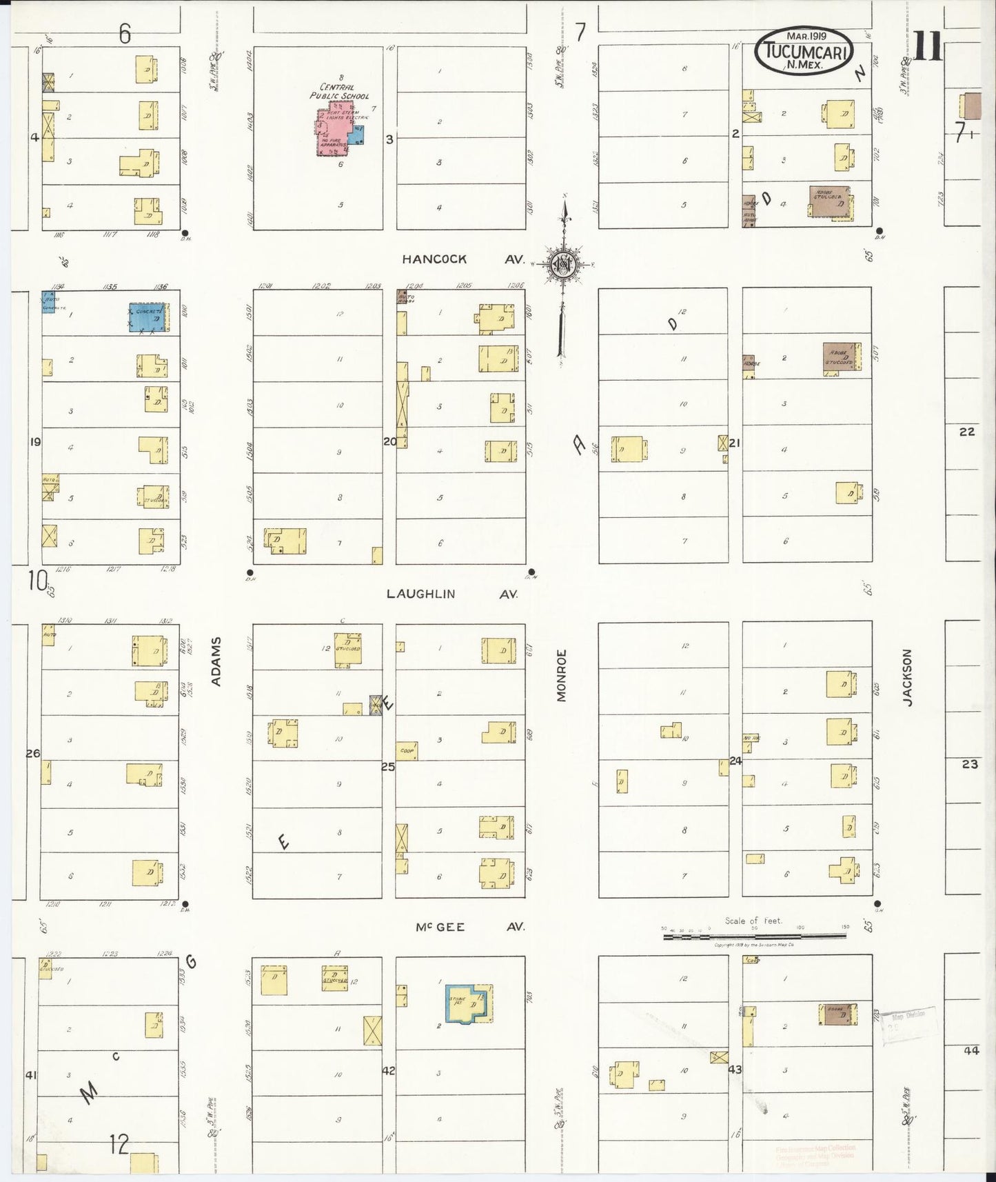 Sanborn Fire Insurance Map from Tucumcari, Quay County, New Mexico (1919), Sheet #0011 - Historic Sanborn Fire Insurance Map Print, vintage old map wall art, antique decor, genealogy gift, New Mexico New Mexico map