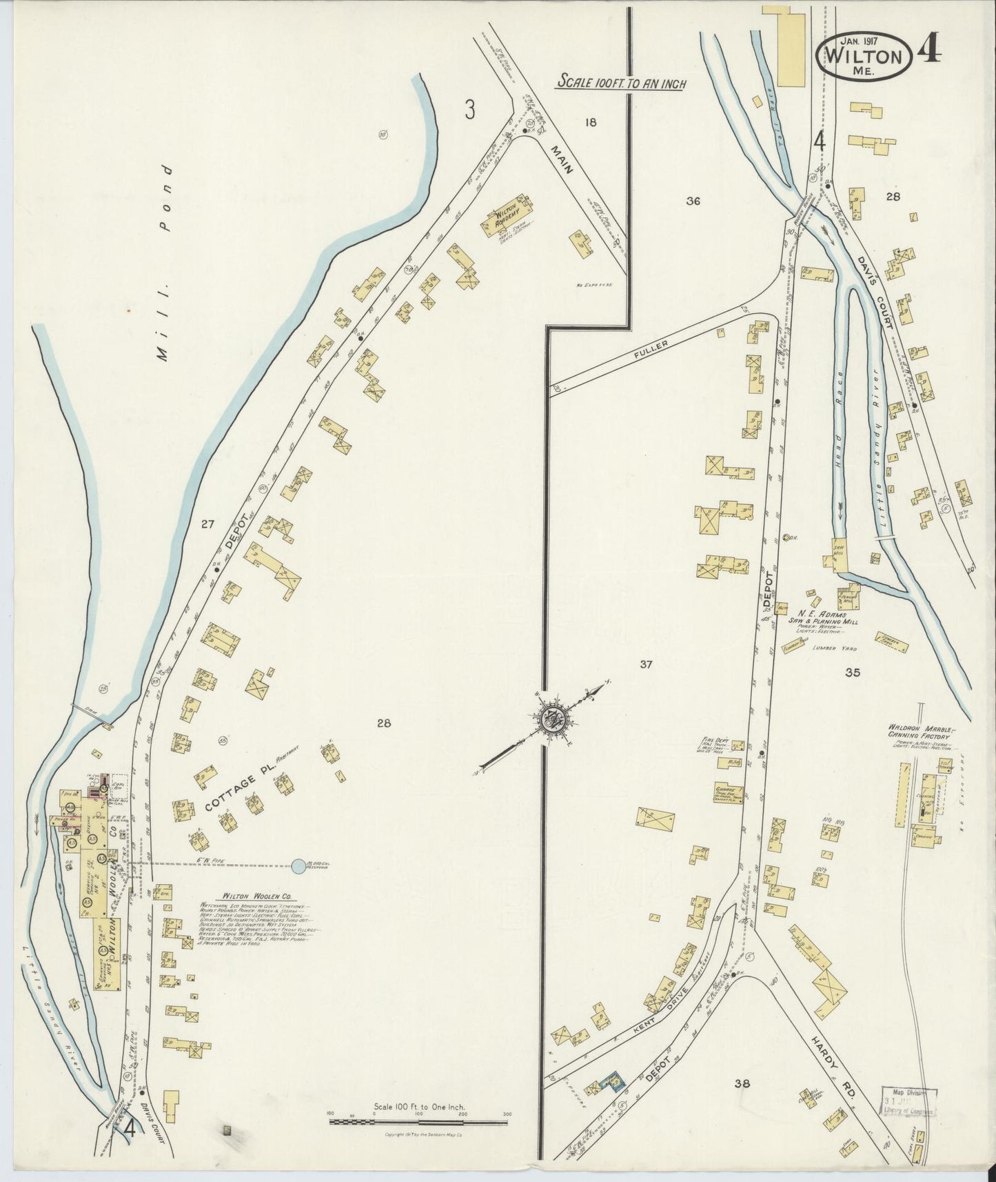Sanborn Fire Insurance Map from Wilton, Franklin County, Maine (1917), Sheet #0004 - Complete Map Set gallery image, historic Sanborn map, vintage wall art, Maine Maine