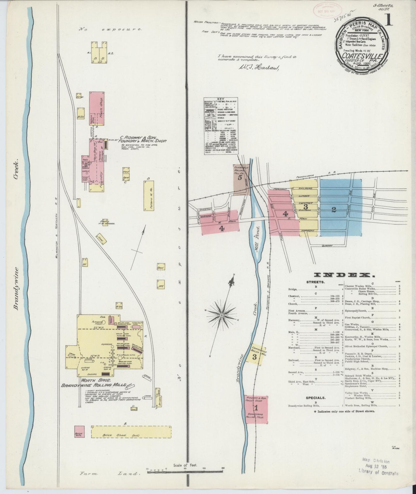 Sanborn Fire Insurance Map from Coatesville, Chester County, Pennsylvania (1891), Sheet #0001 - Historic Sanborn Fire Insurance Map Print, vintage old map wall art, antique decor, genealogy gift, Pennsylvania Pennsylvania map
