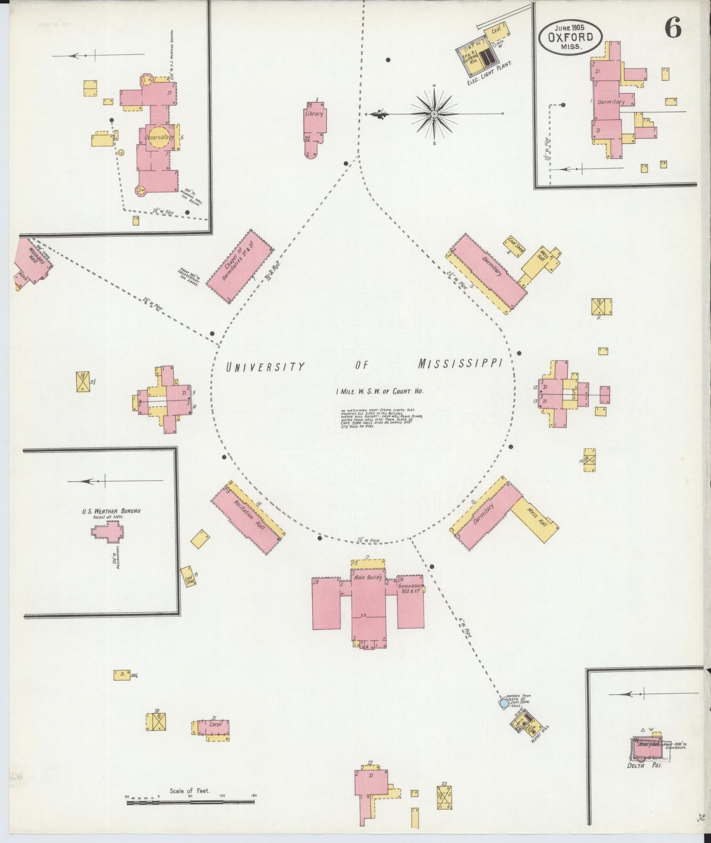 Sanborn Fire Insurance Map from Oxford, Lafayette County, Mississippi (1905), Sheet #0006 - Complete Map Set gallery image, historic Sanborn map, vintage wall art, Mississippi Mississippi