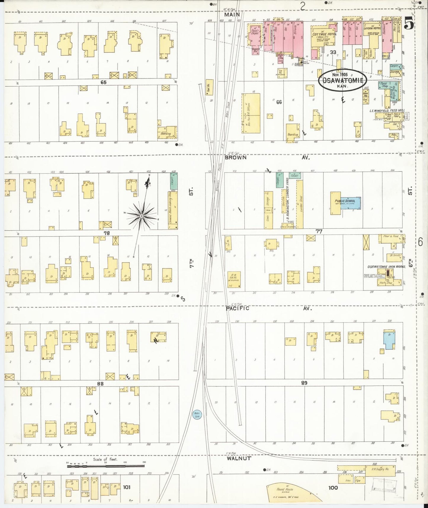 Sanborn Fire Insurance Map from Osawatomie, Miami County, Kansas (1905), Sheet #0005 - Historic Sanborn Fire Insurance Map Print, vintage old map wall art, antique decor, genealogy gift, Kansas Kansas map