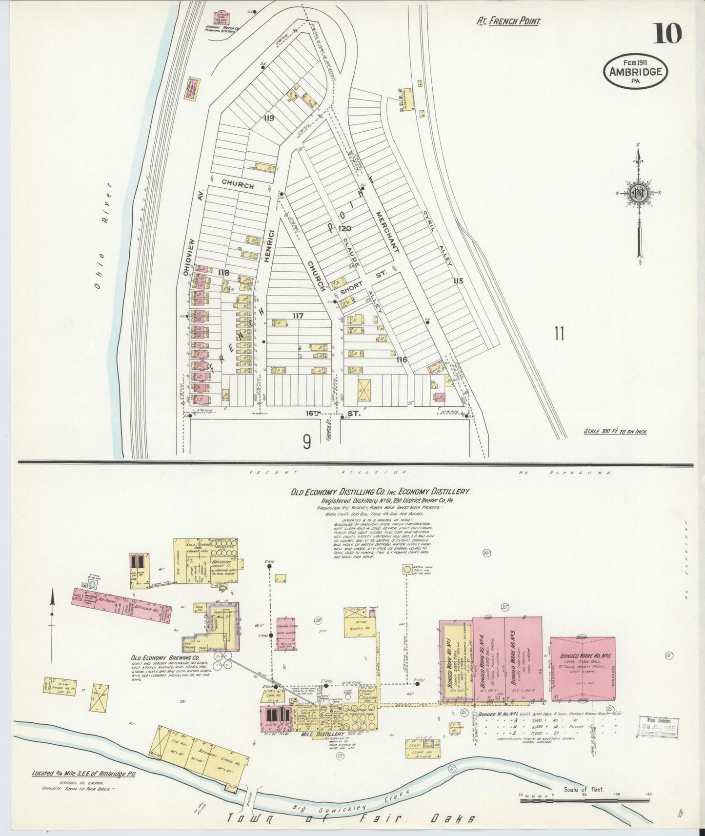 Sanborn Fire Insurance Map from Ambridge, Beaver County, Pennsylvania (1911), Sheet #0010 - Historic Sanborn Fire Insurance Map Print, vintage old map wall art, antique decor, genealogy gift, Pennsylvania Pennsylvania map