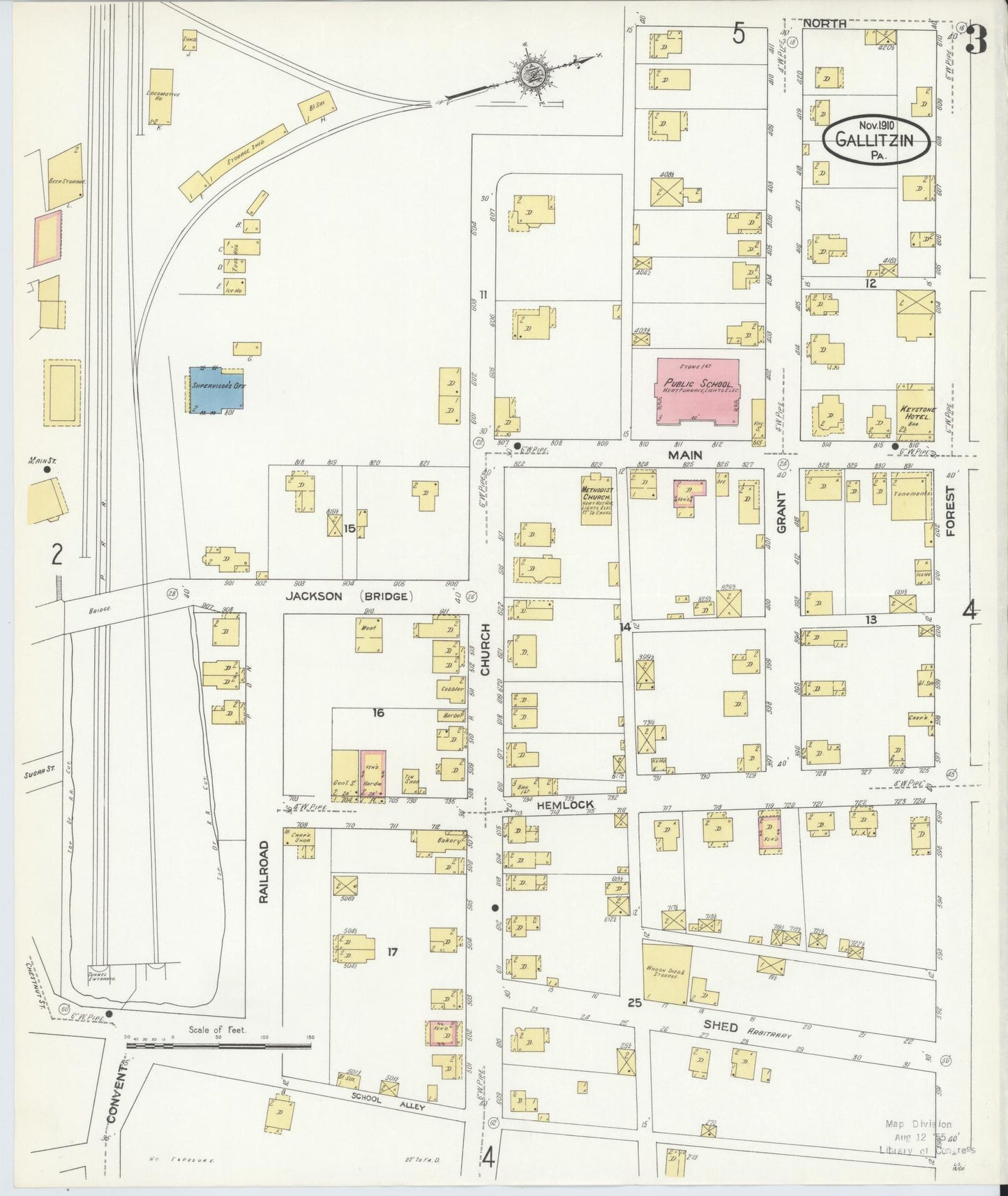 Sanborn Fire Insurance Map from Gallitzin, Cambria County, Pennsylvania (1910), Sheet #0003 - Historic Sanborn Fire Insurance Map Print, vintage old map wall art, antique decor, genealogy gift, Pennsylvania Pennsylvania map