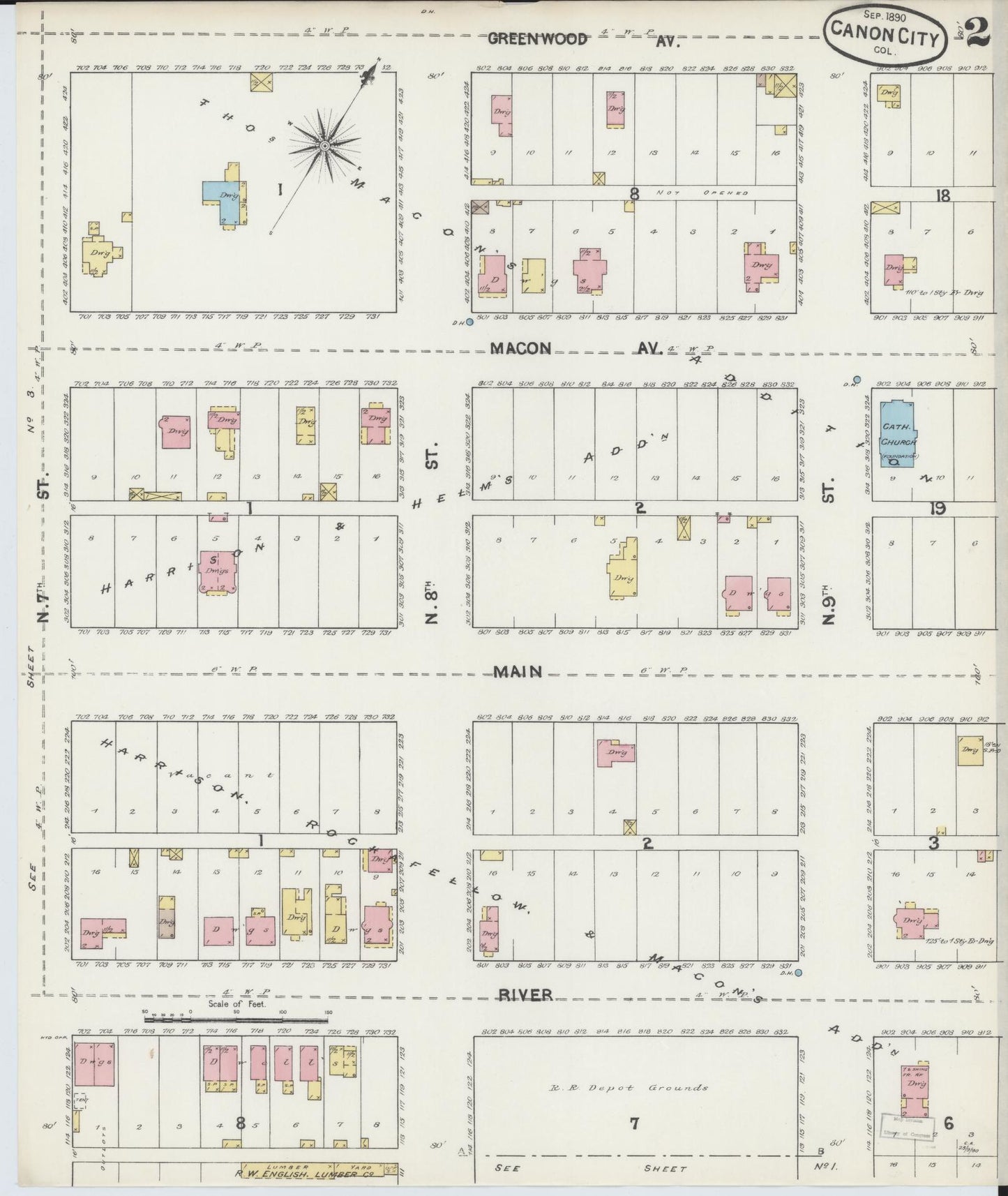 Sanborn Fire Insurance Map from Canon City, Fremont County, Colorado (1890), Sheet #0002 - Historic Sanborn Fire Insurance Map Print, vintage old map wall art, antique decor, genealogy gift, Colorado Colorado map