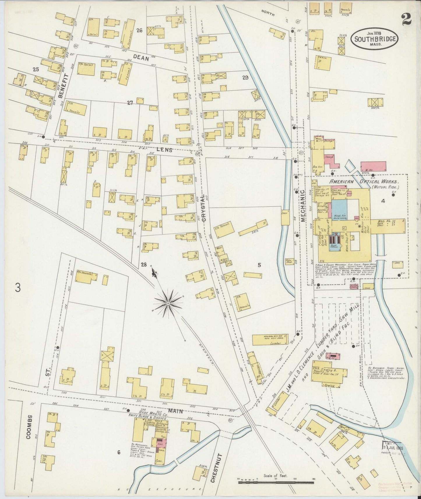 Sanborn Fire Insurance Map from Southbridge, Worcester County, Massachusetts (1899), Sheet #0002 - Historic Sanborn Fire Insurance Map Print, vintage old map wall art, antique decor, genealogy gift, Massachusetts Massachusetts map