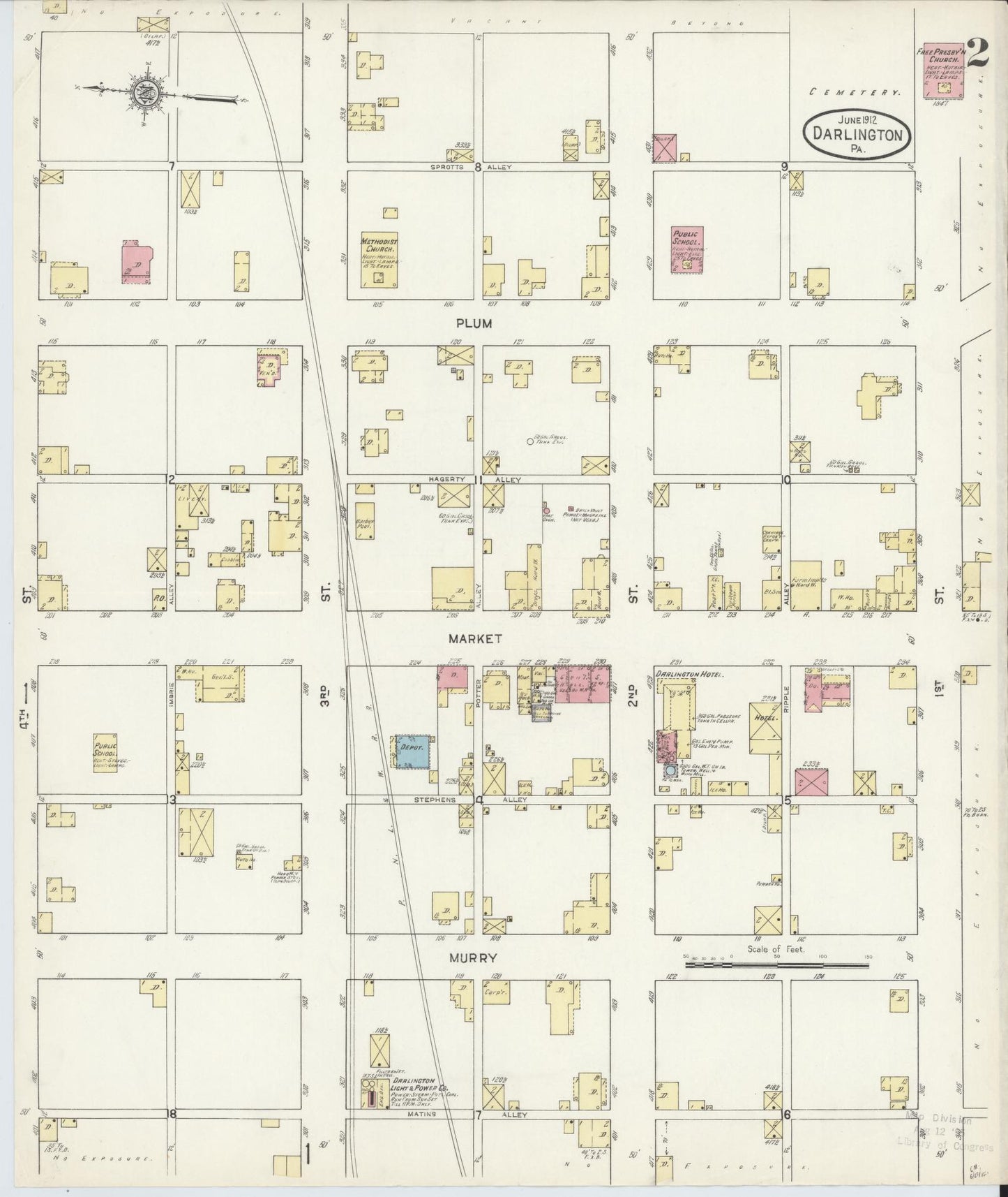 Sanborn Fire Insurance Map from Darlington, Beaver County, Pennsylvania (1912), Sheet #0002 - Historic Sanborn Fire Insurance Map Print, vintage old map wall art, antique decor, genealogy gift, Pennsylvania Pennsylvania map