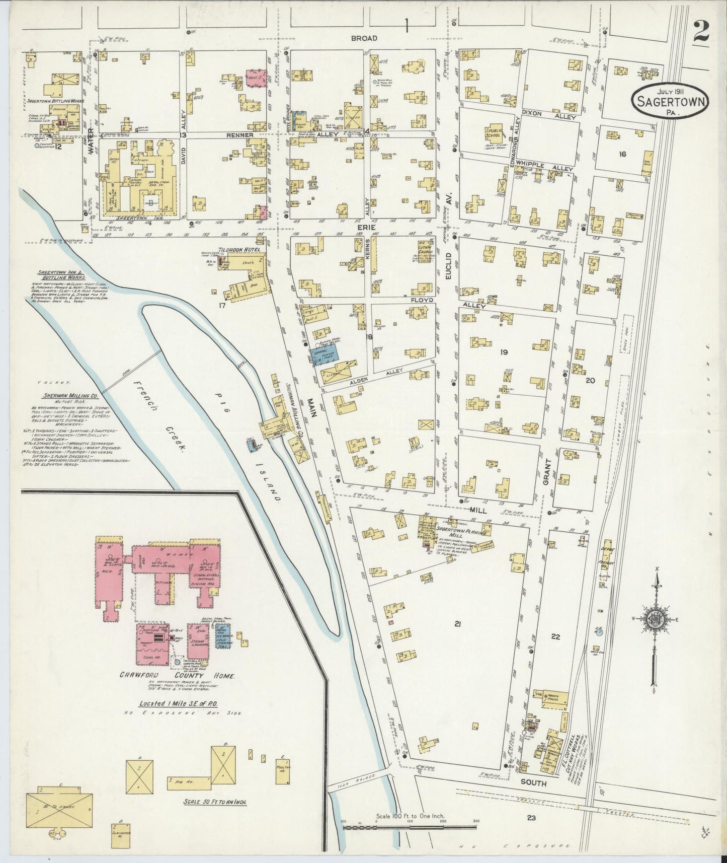 Sanborn Fire Insurance Map from Sagertown, Crawford County, Pennsylvania (1911), Sheet #0002 - Complete Map Set gallery image, historic Sanborn map, vintage wall art, Pennsylvania Pennsylvania