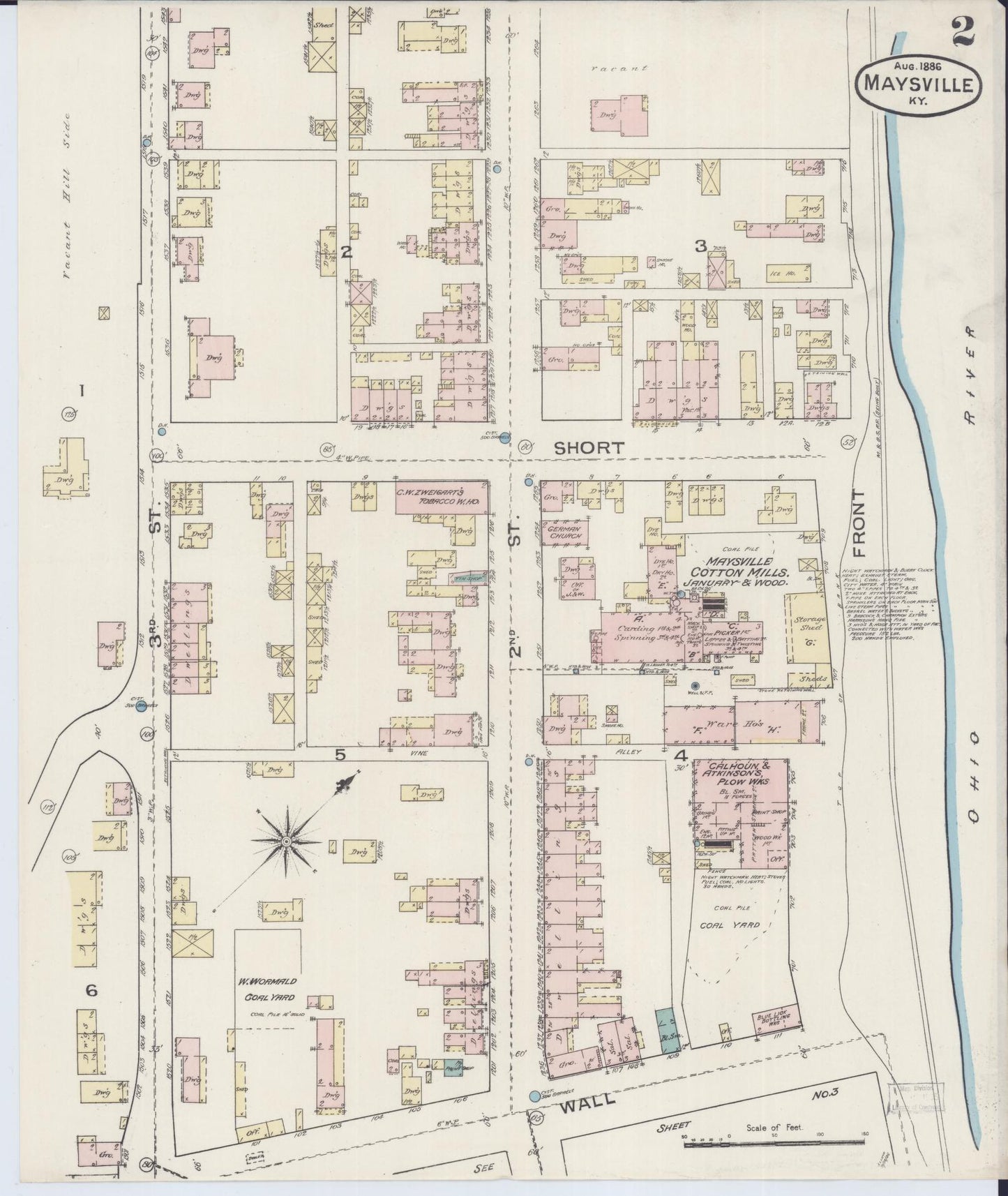 Sanborn Fire Insurance Map from Maysville, Mason County, Kentucky (1886), Sheet #0002 - Historic Sanborn Fire Insurance Map Print, vintage old map wall art, antique decor, genealogy gift, Kentucky Kentucky map
