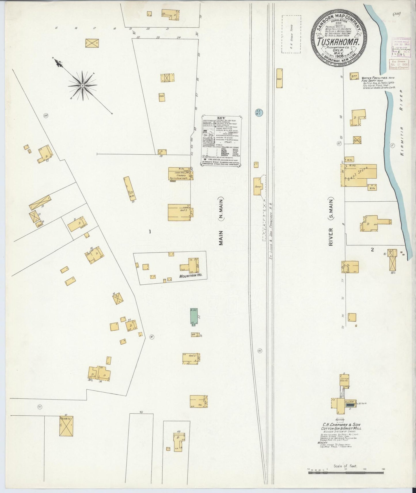 Sanborn Fire Insurance Map from Tuskahoma, Pushmataha County, Oklahoma (1908), Sheet #0001 - Historic Sanborn Fire Insurance Map Print, vintage old map wall art, antique decor, genealogy gift, Oklahoma Oklahoma map