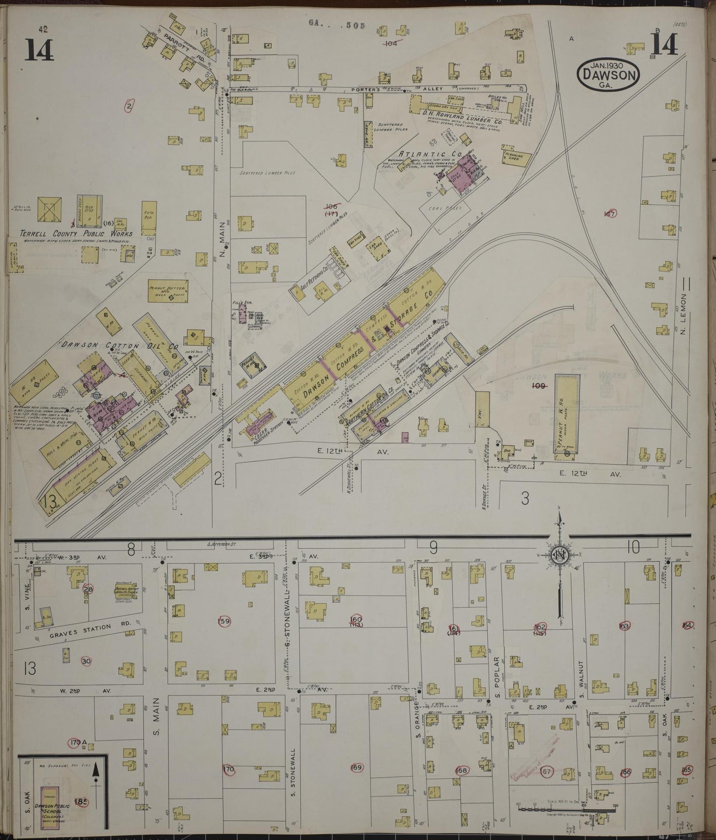 Sanborn Fire Insurance Map from Dawson, Terrell County, Georgia (1943), Sheet #0014 - Complete Map Set gallery image, historic Sanborn map, vintage wall art, Georgia Georgia