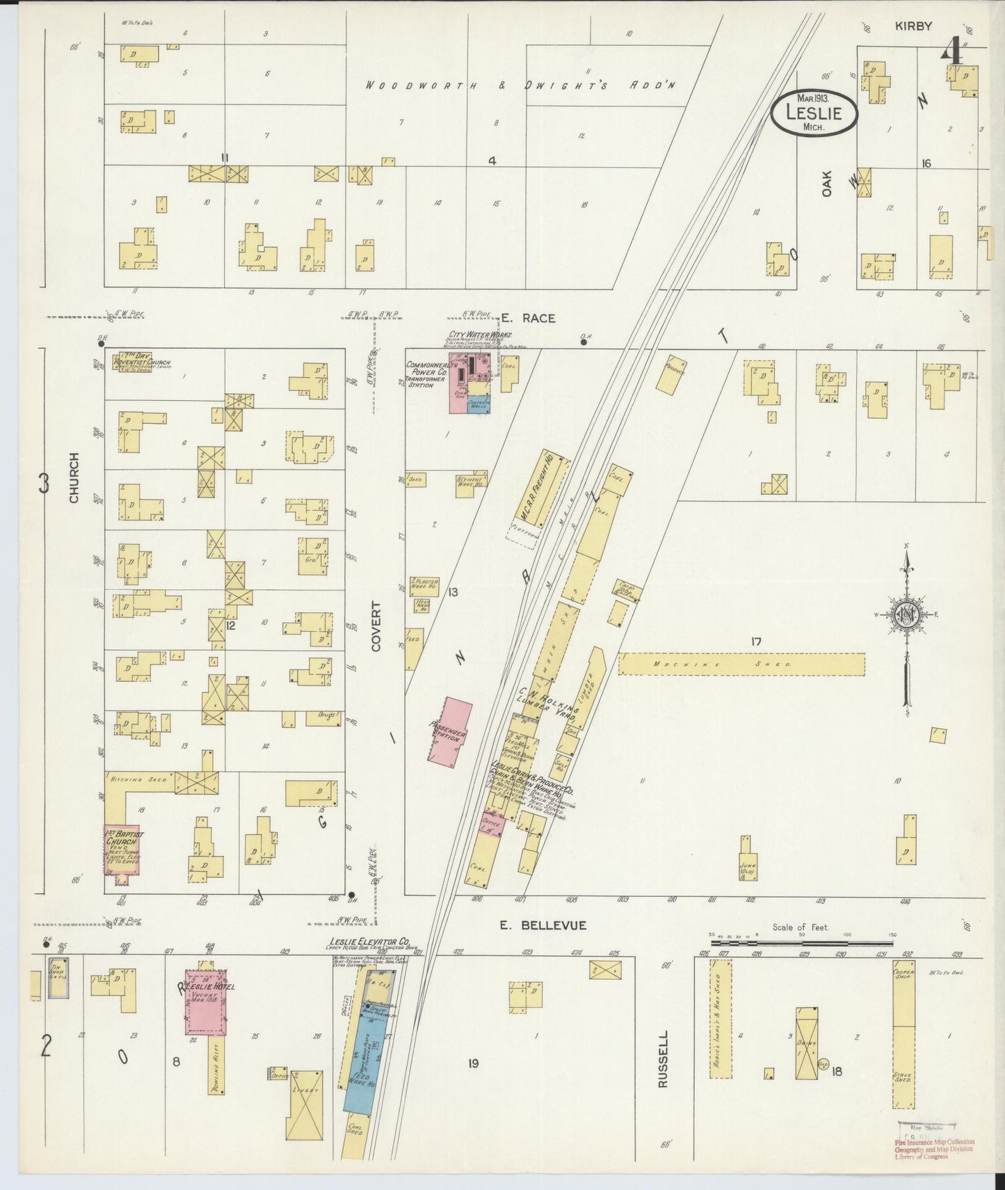Sanborn Fire Insurance Map from Leslie, Ingham County, Michigan (1913), Sheet #0004 - Complete Map Set gallery image, historic Sanborn map, vintage wall art, Michigan Michigan