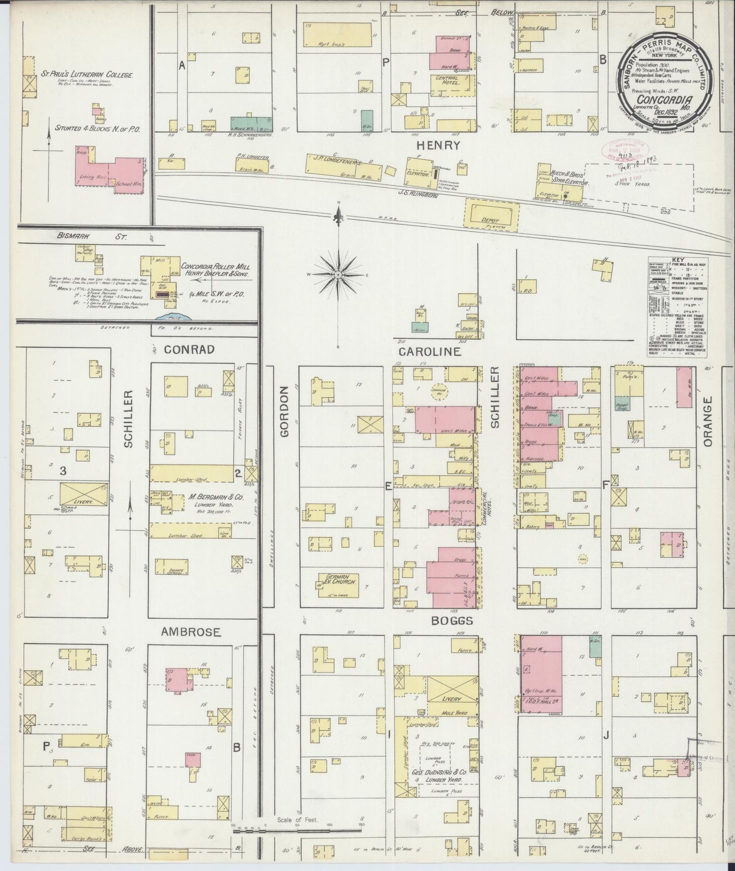 Sanborn Fire Insurance Map from Concordia, Lafayette County, Missouri (1892), Sheet #0001 - Historic Sanborn Fire Insurance Map Print, vintage old map wall art, antique decor, genealogy gift, Missouri Missouri map
