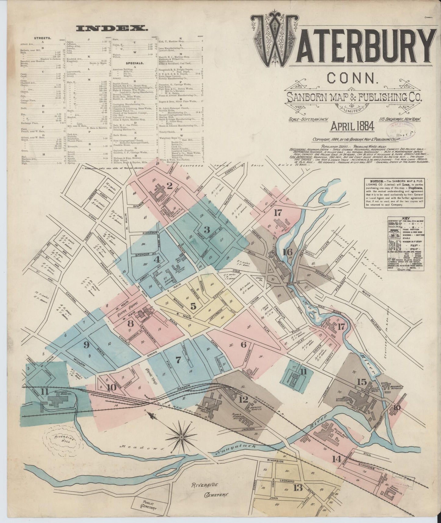 Sanborn Fire Insurance Map from Waterbury, New Haven County, Connecticut. (1884) – Historic Sanborn Fire Insurance Map Print
