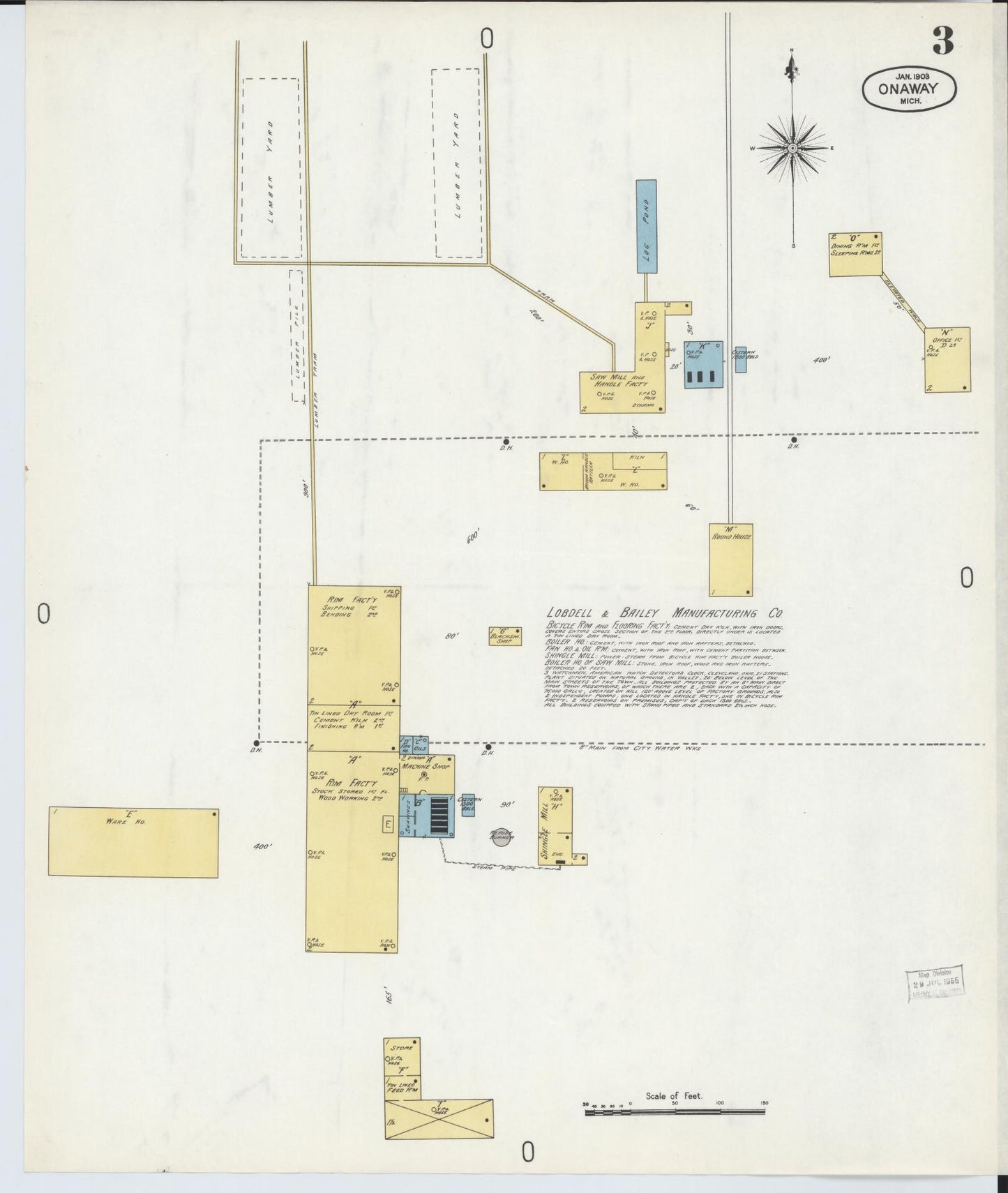 Sanborn Fire Insurance Map from Onaway, Presque Isle County, Michigan (1903), Sheet #0003 - Complete Map Set gallery image, historic Sanborn map, vintage wall art, Michigan Michigan