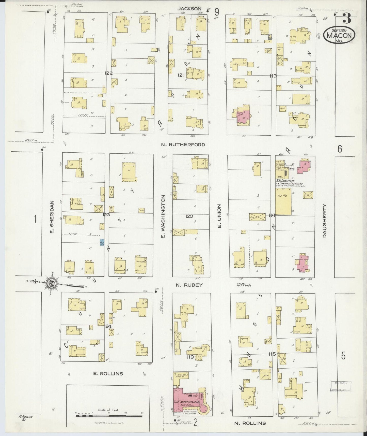 Sanborn Fire Insurance Map from Macon, Macon County, Missouri (1916), Sheet #0003 - Historic Sanborn Fire Insurance Map Print, vintage old map wall art, antique decor, genealogy gift, Missouri Missouri map