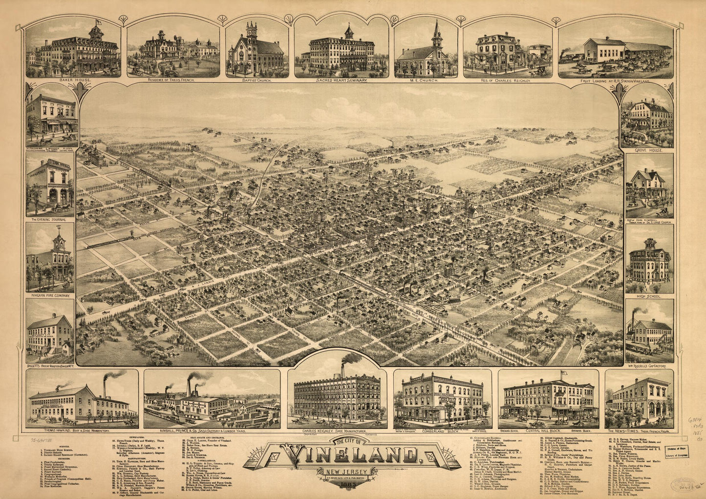 The city of Vineland, New Jersey, 1885. (1885) – Historic Bird’s-Eye View Panorama Print