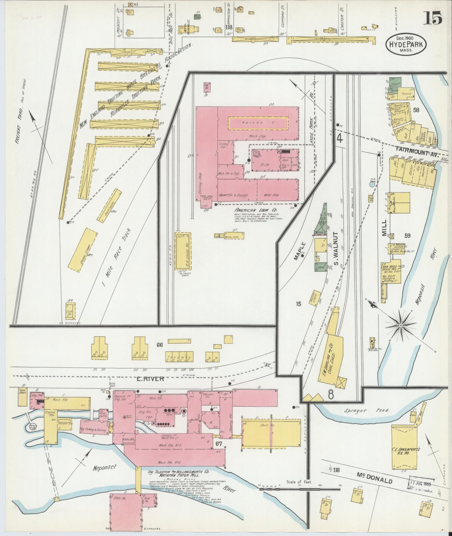 Sanborn Fire Insurance Map from Hyde Park, Norfolk County, Massachusetts (1900), Sheet #0015 - Historic Sanborn Fire Insurance Map Print, vintage old map wall art, antique decor, genealogy gift, Massachusetts Massachusetts map