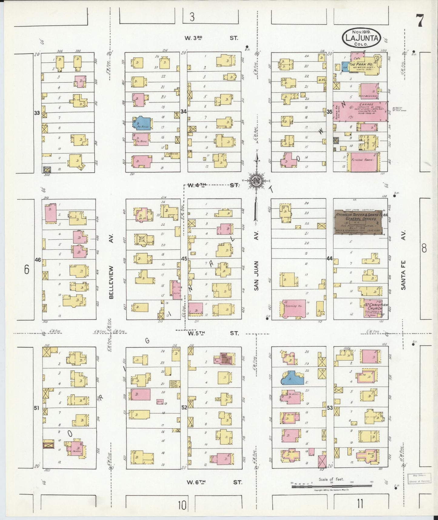 Sanborn Fire Insurance Map from La Junta, Otero County, Colorado (1919), Sheet #0007 - Historic Sanborn Fire Insurance Map Print, vintage old map wall art, antique decor, genealogy gift, Colorado Colorado map