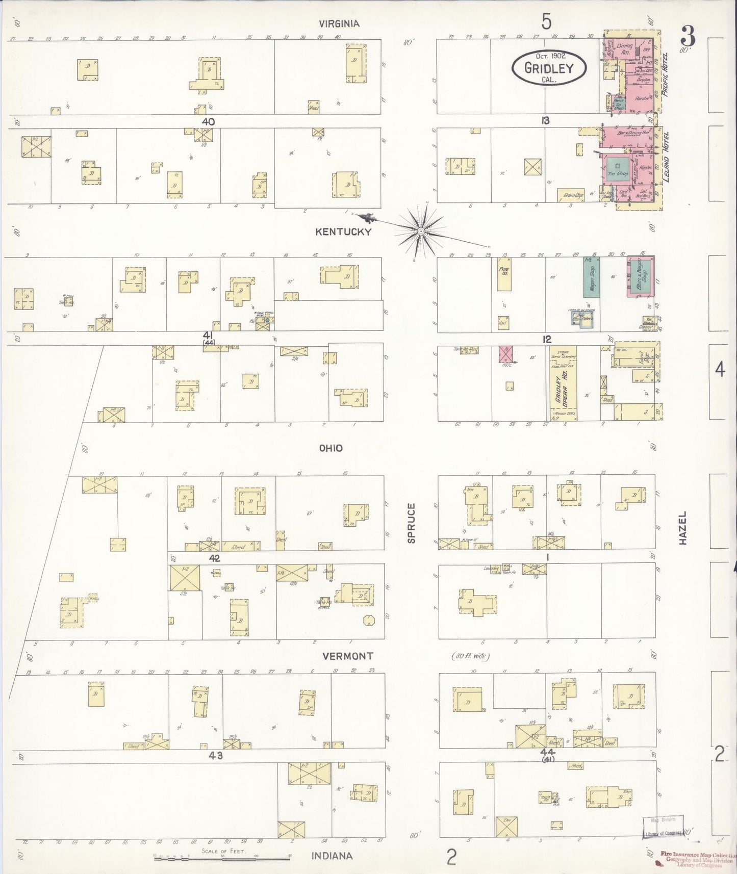 Sanborn Fire Insurance Map from Gridley, Butte County, California (1902), Sheet #0003 - Historic Sanborn Fire Insurance Map Print, vintage old map wall art, antique decor, genealogy gift, California California map