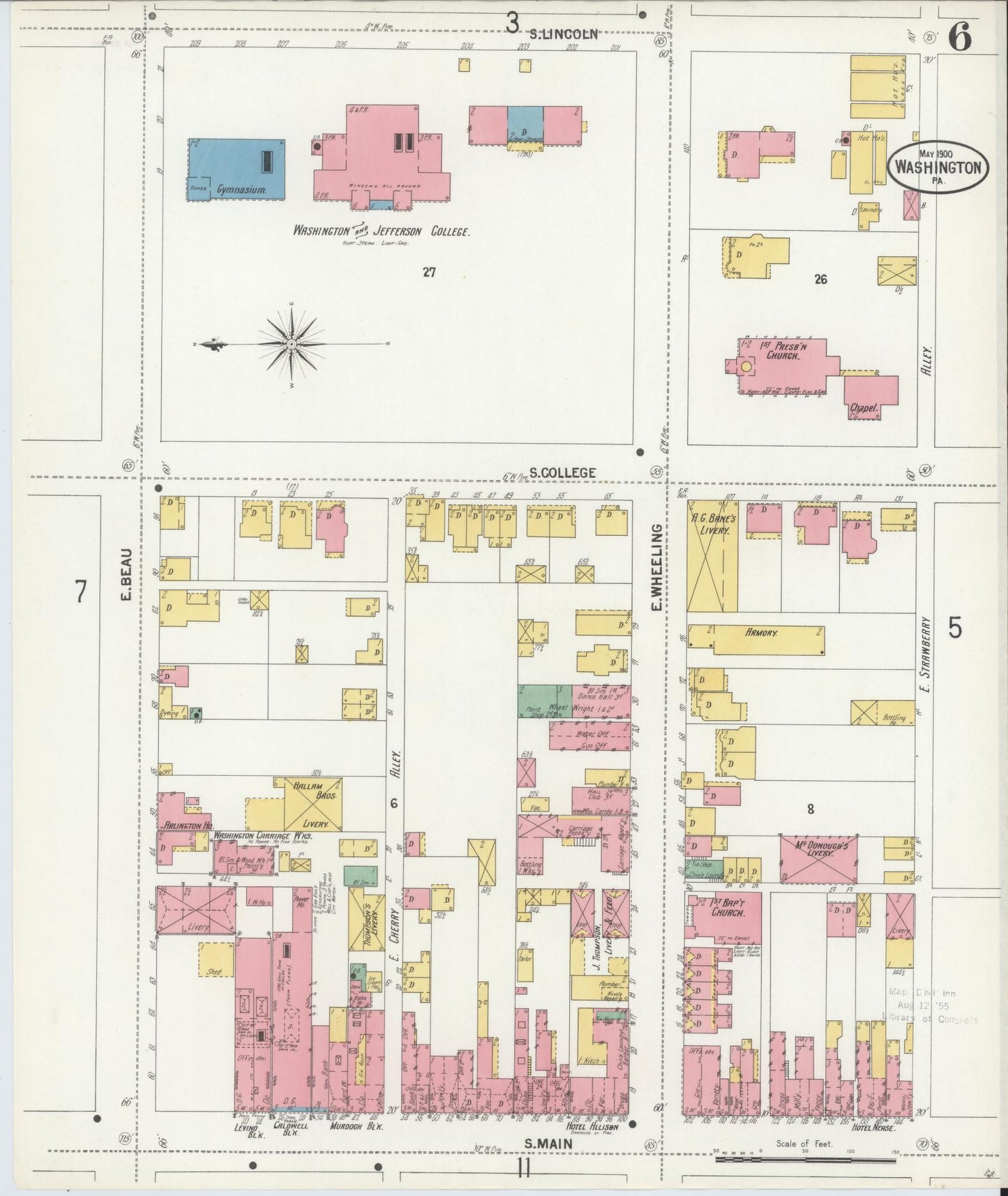 Sanborn Fire Insurance Map from Washington, Washington County, Pennsylvania (1900), Sheet #0006 - Historic Sanborn Fire Insurance Map Print, vintage old map wall art, antique decor, genealogy gift, Sanborn Fire Insurance Map from Washington Washington map