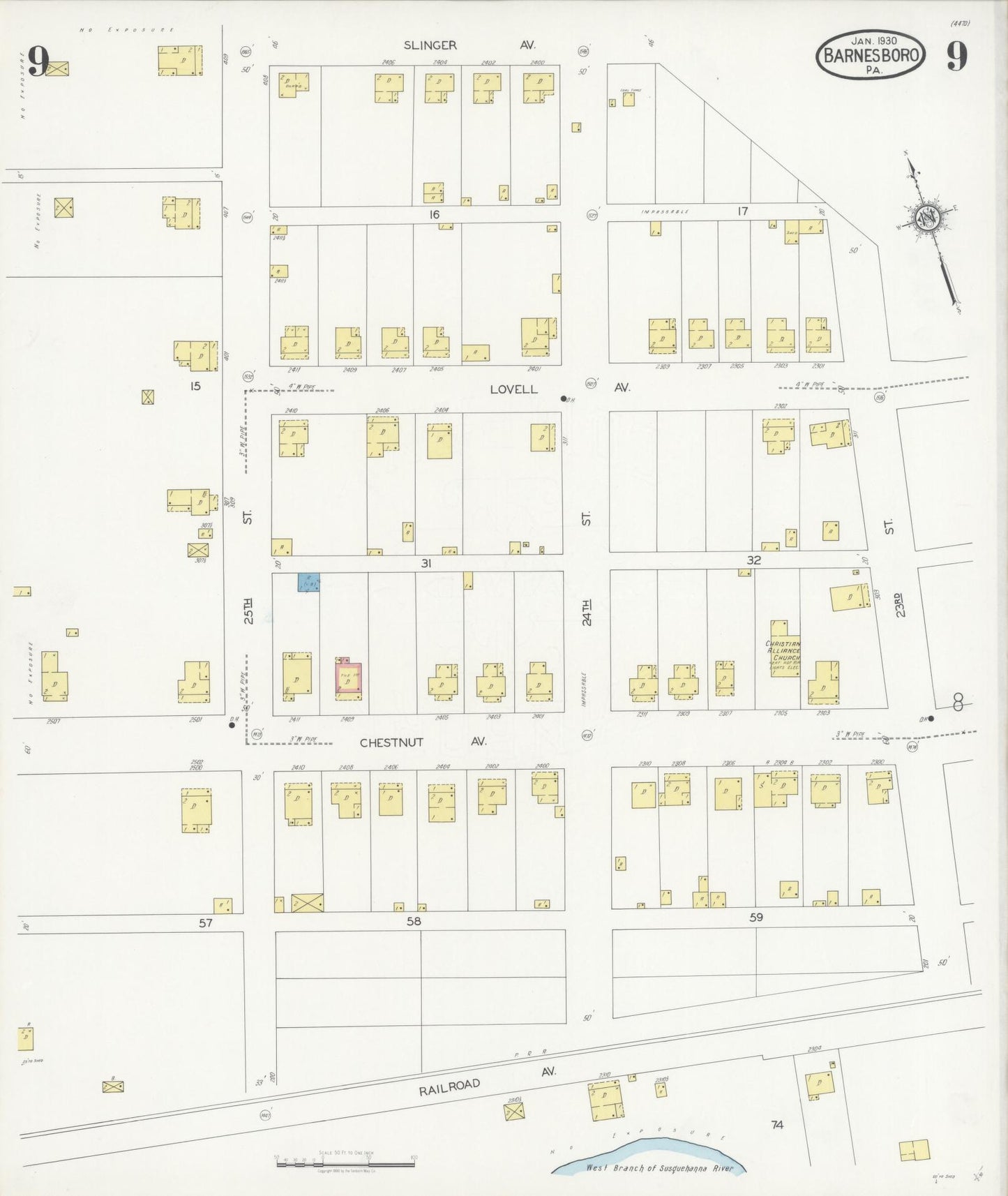 Sanborn Fire Insurance Map from Barnesboro, Cambria County, Pennsylvania (1930), Sheet #0009 - Historic Sanborn Fire Insurance Map Print, vintage old map wall art, antique decor, genealogy gift, Pennsylvania Pennsylvania map