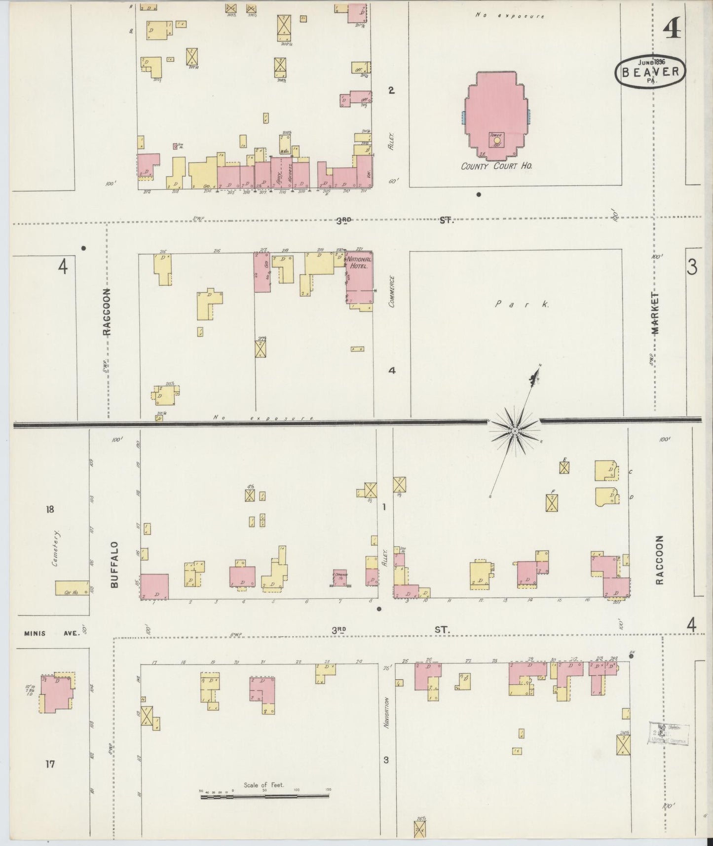Sanborn Fire Insurance Map from Beaver, Beaver County, Pennsylvania (1896), Sheet #0004 - Historic Sanborn Fire Insurance Map Print, vintage old map wall art, antique decor, genealogy gift, Pennsylvania Pennsylvania map