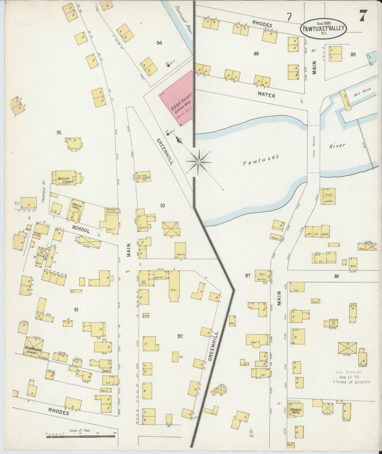 Sanborn Fire Insurance Map from Pawtuxet Valley, Kent and Providence Counties, Rhode Island (1898), Sheet #0007 - Historic Sanborn Fire Insurance Map Print, vintage old map wall art, antique decor, genealogy gift, Washington Washington map