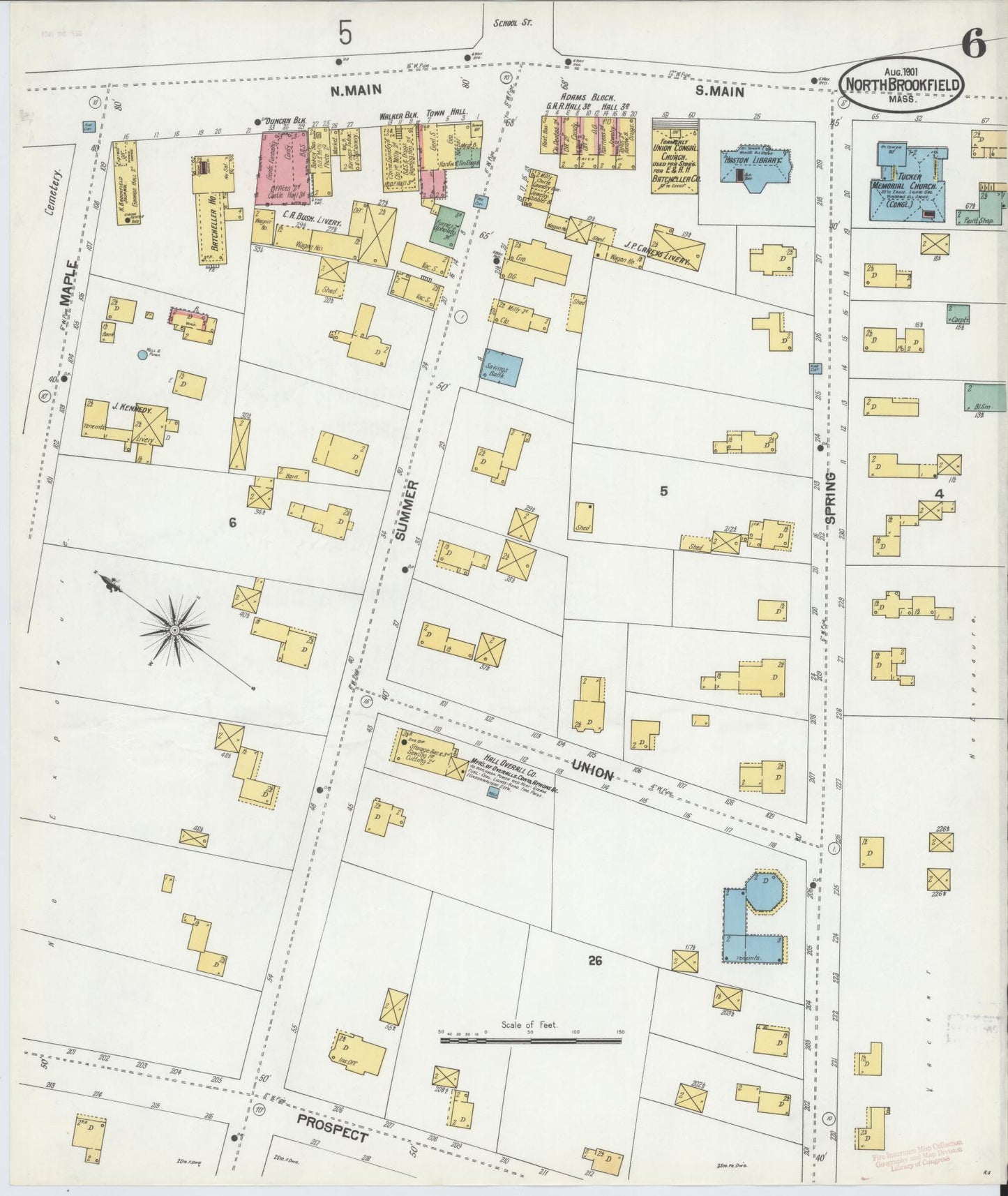 Sanborn Fire Insurance Map from North Brookfield, Worcester County, Massachusetts (1901), Sheet #0006 - Complete Map Set gallery image, historic Sanborn map, vintage wall art, Massachusetts Massachusetts