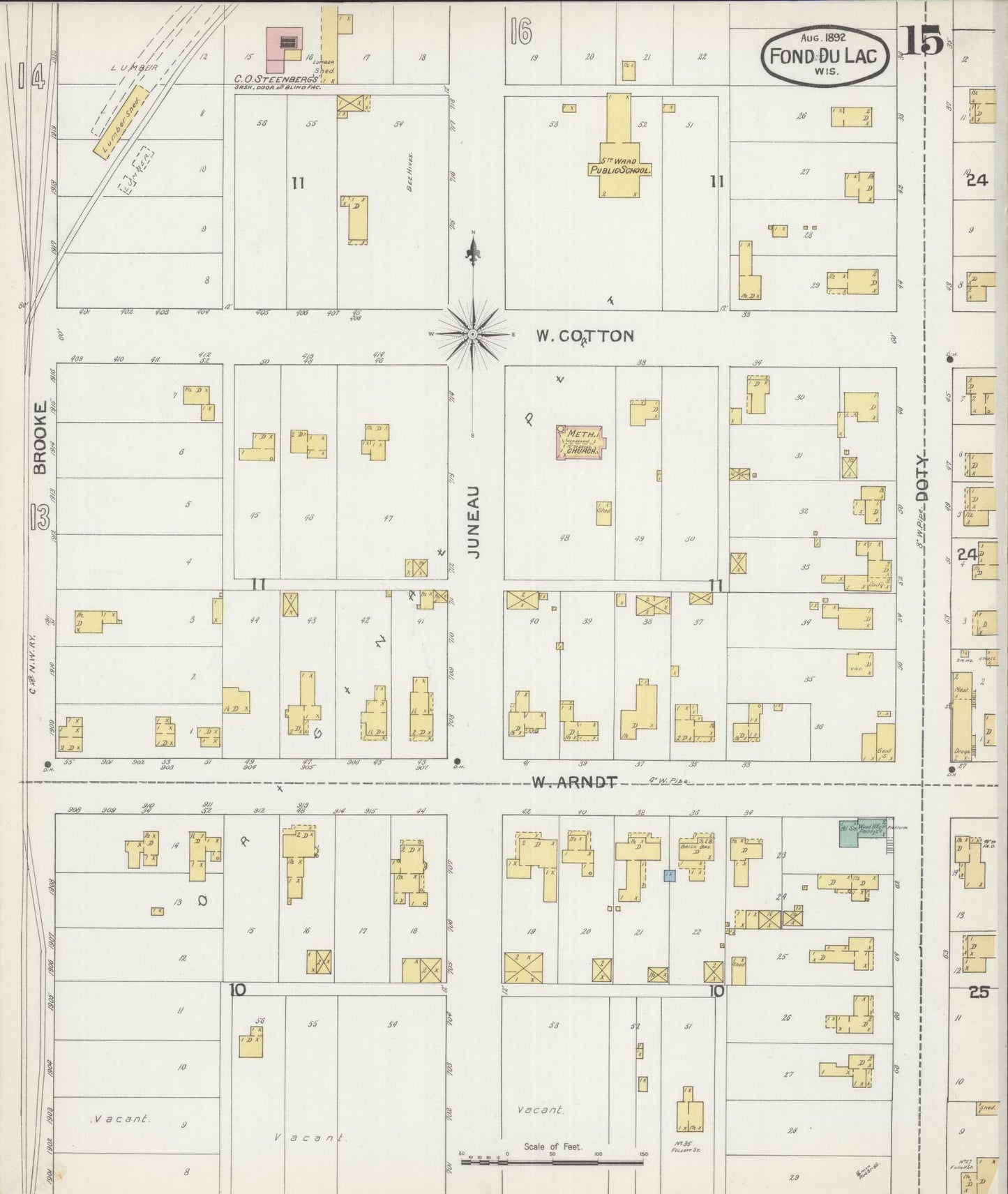 Sanborn Fire Insurance Map from Fond du Lac, Fond du Lac County, Wisconsin (1892), Sheet #0015 - Historic Sanborn Fire Insurance Map Print, vintage old map wall art, antique decor, genealogy gift, Wisconsin Wisconsin map